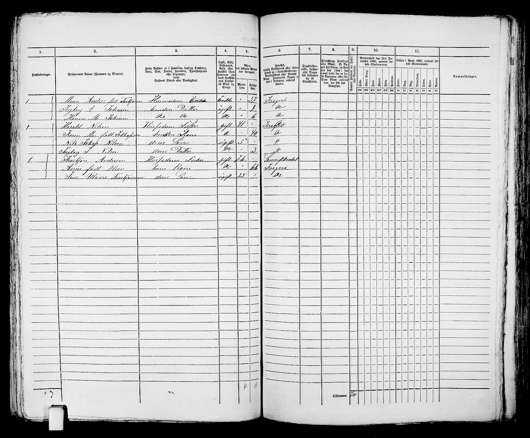 RA, 1865 census for Kragerø/Kragerø, 1865, p. 335