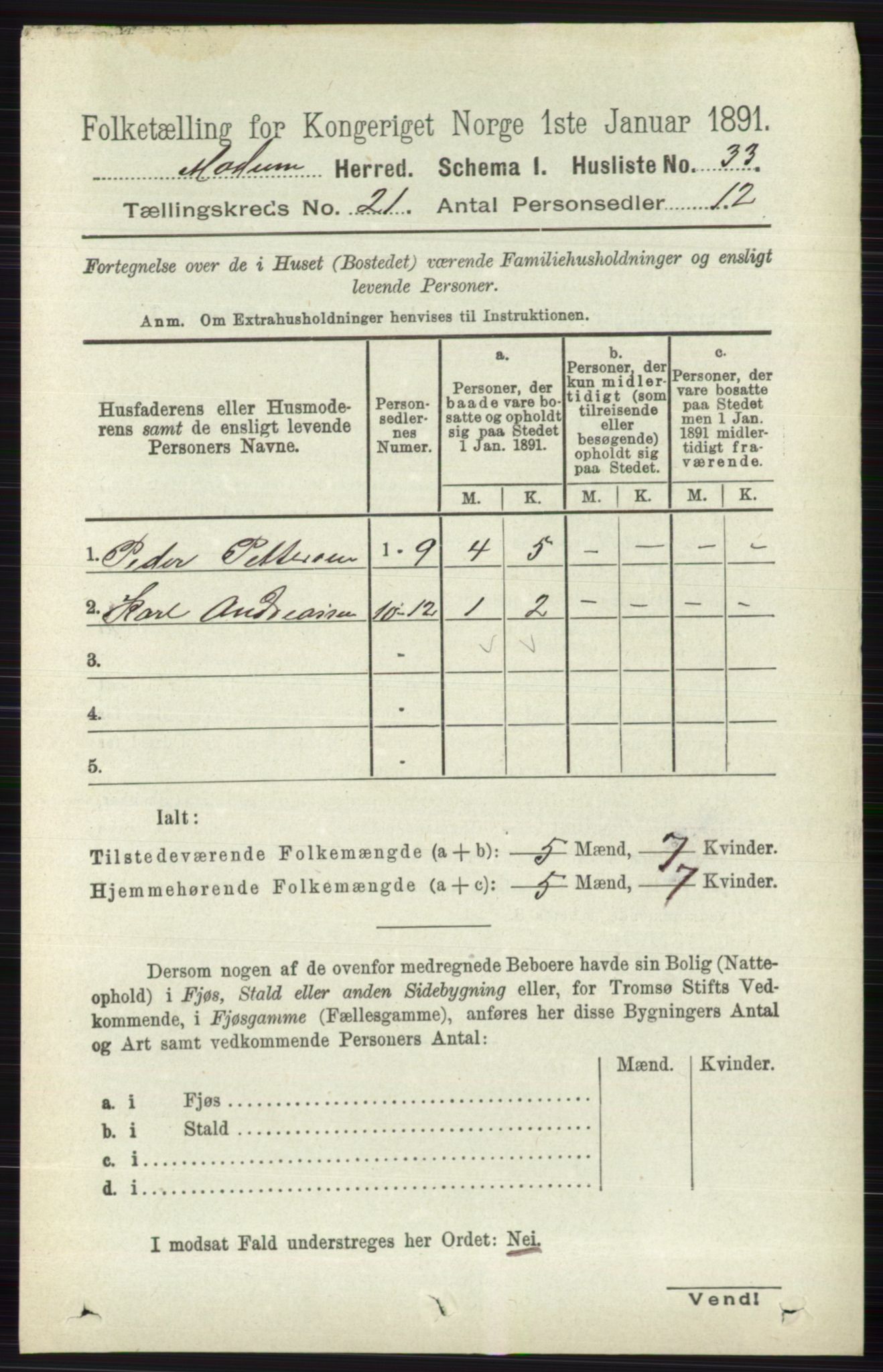 RA, 1891 census for 0623 Modum, 1891, p. 8096