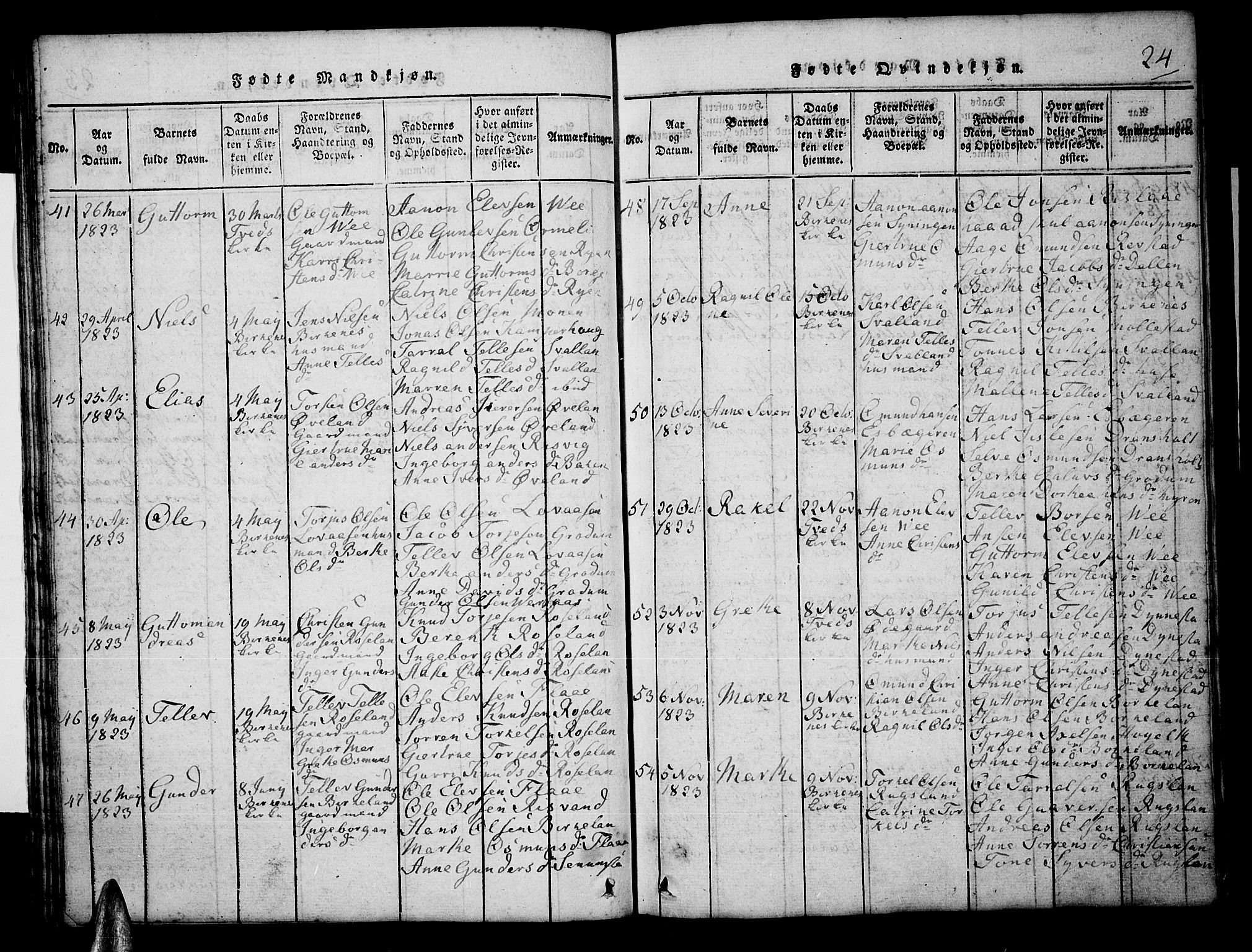 Tveit sokneprestkontor, AV/SAK-1111-0043/F/Fb/L0001: Parish register (copy) no. B 1, 1820-1834, p. 24