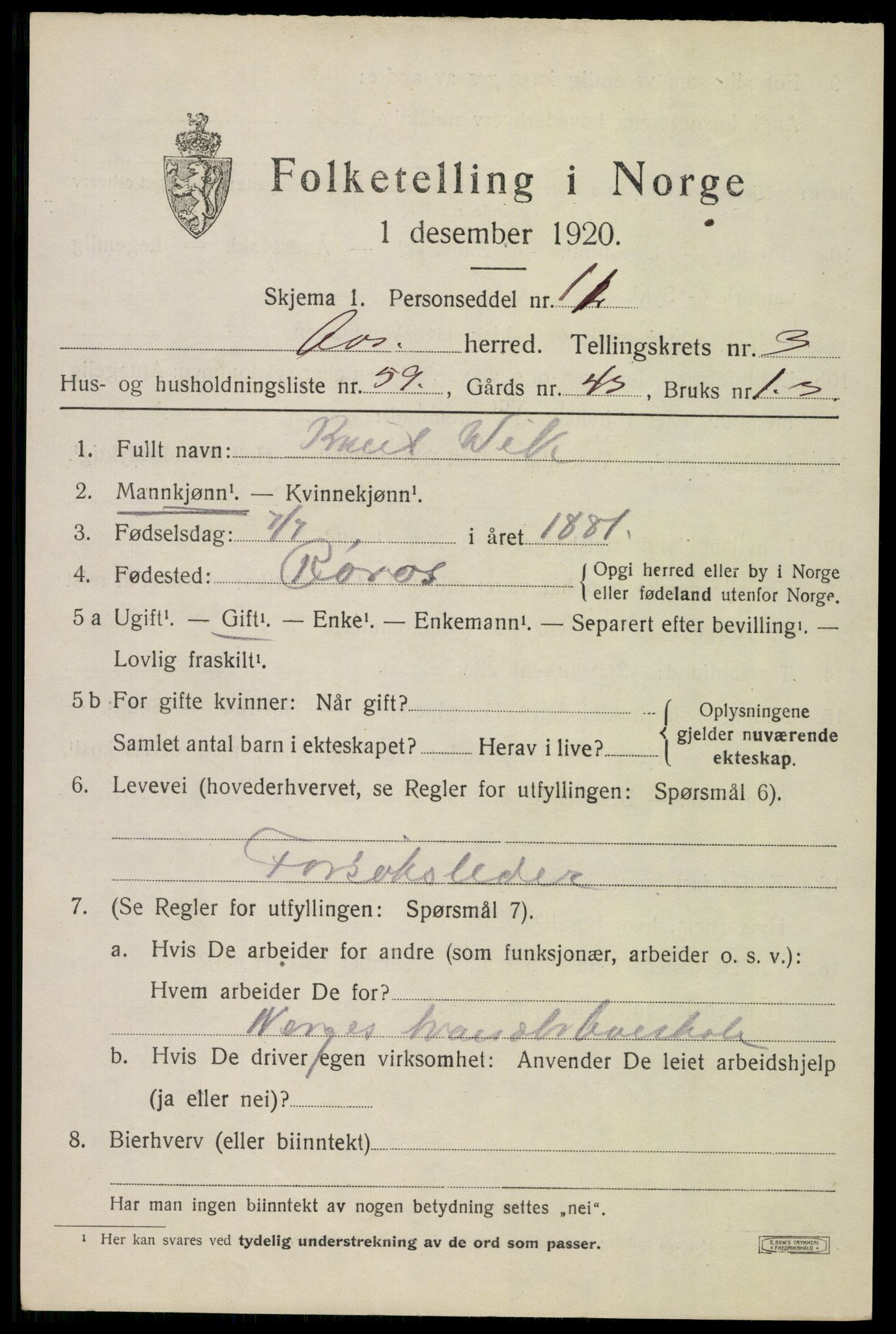 SAO, 1920 census for Ås, 1920, p. 4446