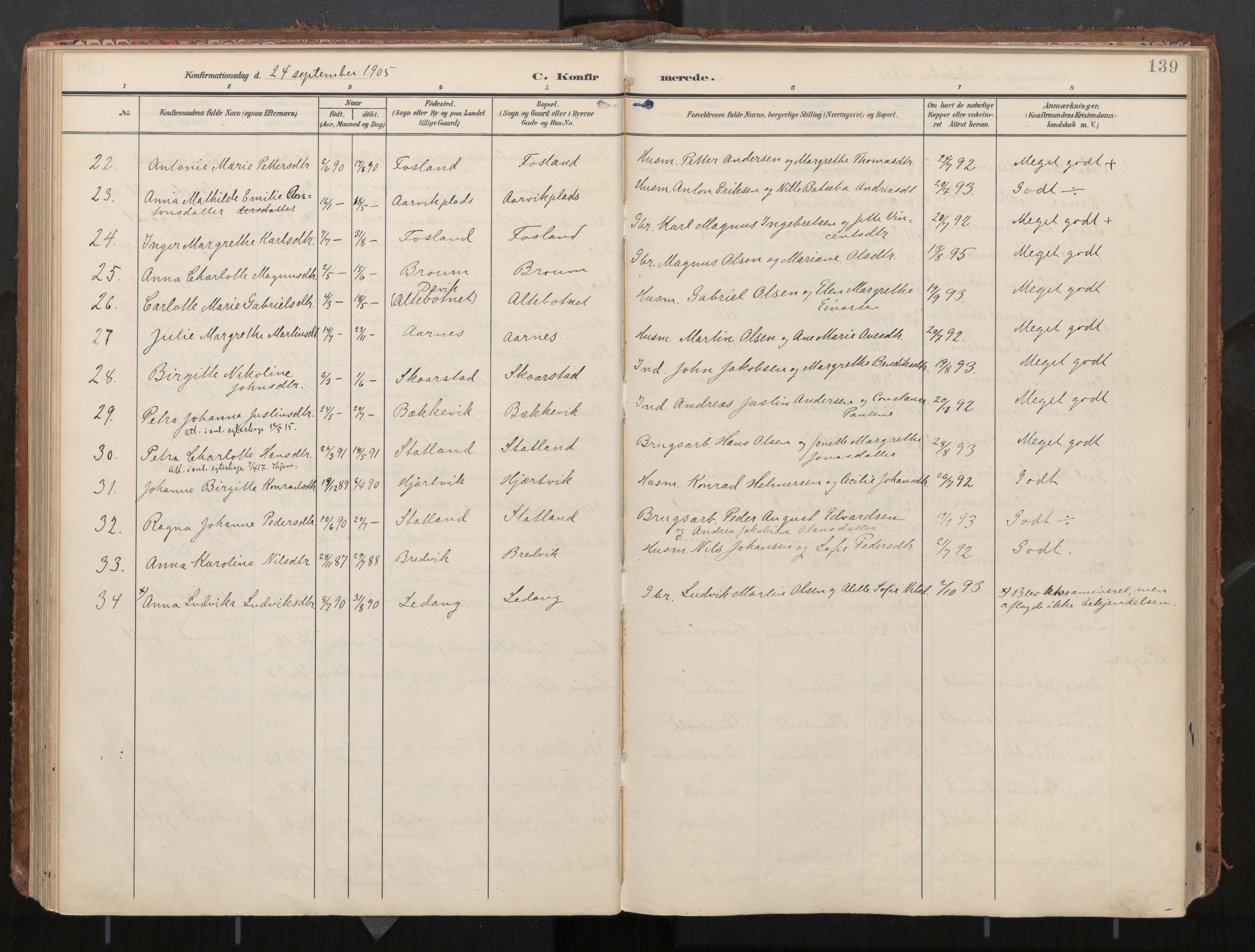 Ministerialprotokoller, klokkerbøker og fødselsregistre - Nord-Trøndelag, AV/SAT-A-1458/774/L0629: Parish register (official), 1904-1926, p. 139