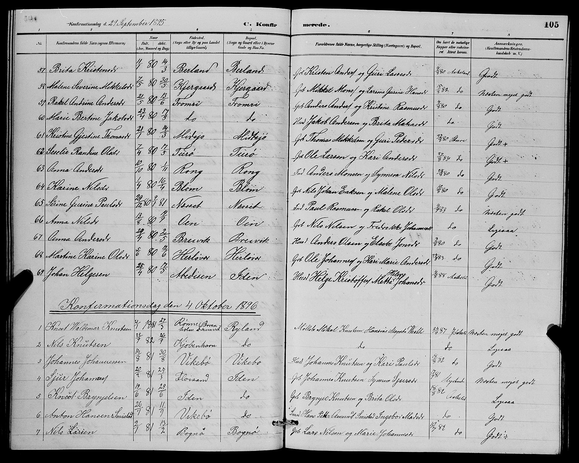 Herdla Sokneprestembete, SAB/A-75701/H/Hab: Parish register (copy) no. A 3, 1889-1899, p. 105