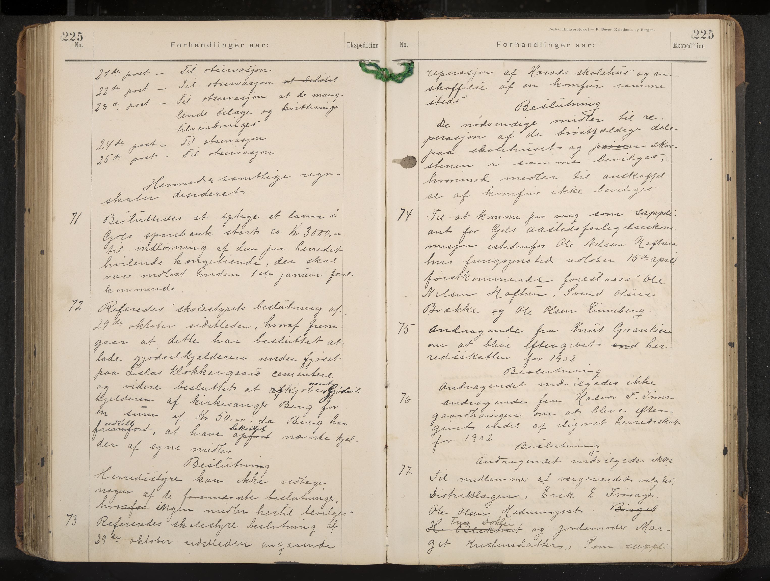 Gol formannskap og sentraladministrasjon, IKAK/0617021-1/A/Aa/L0003: Møtebok, 1892-1905, p. 225