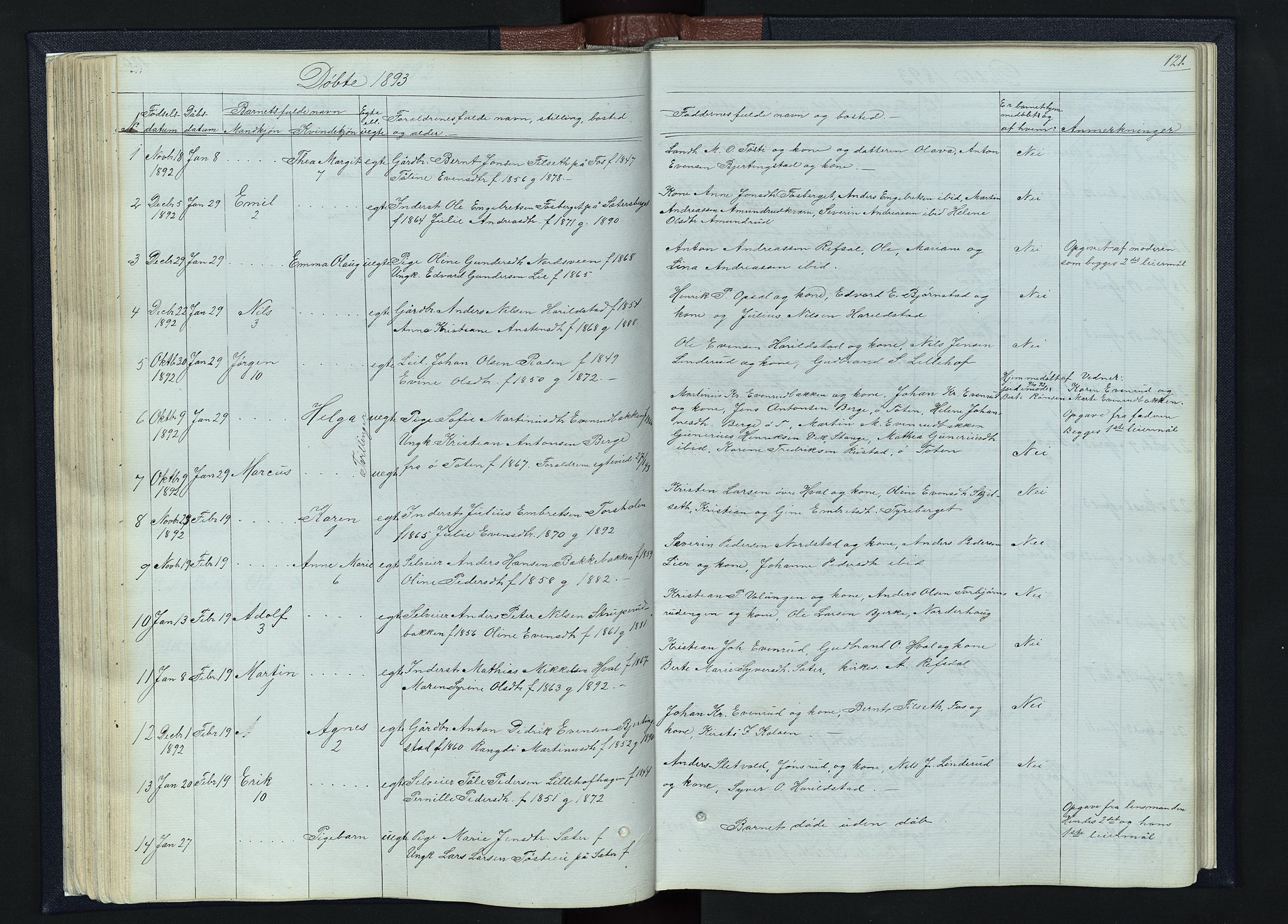 Romedal prestekontor, SAH/PREST-004/L/L0010: Parish register (copy) no. 10, 1860-1895, p. 121