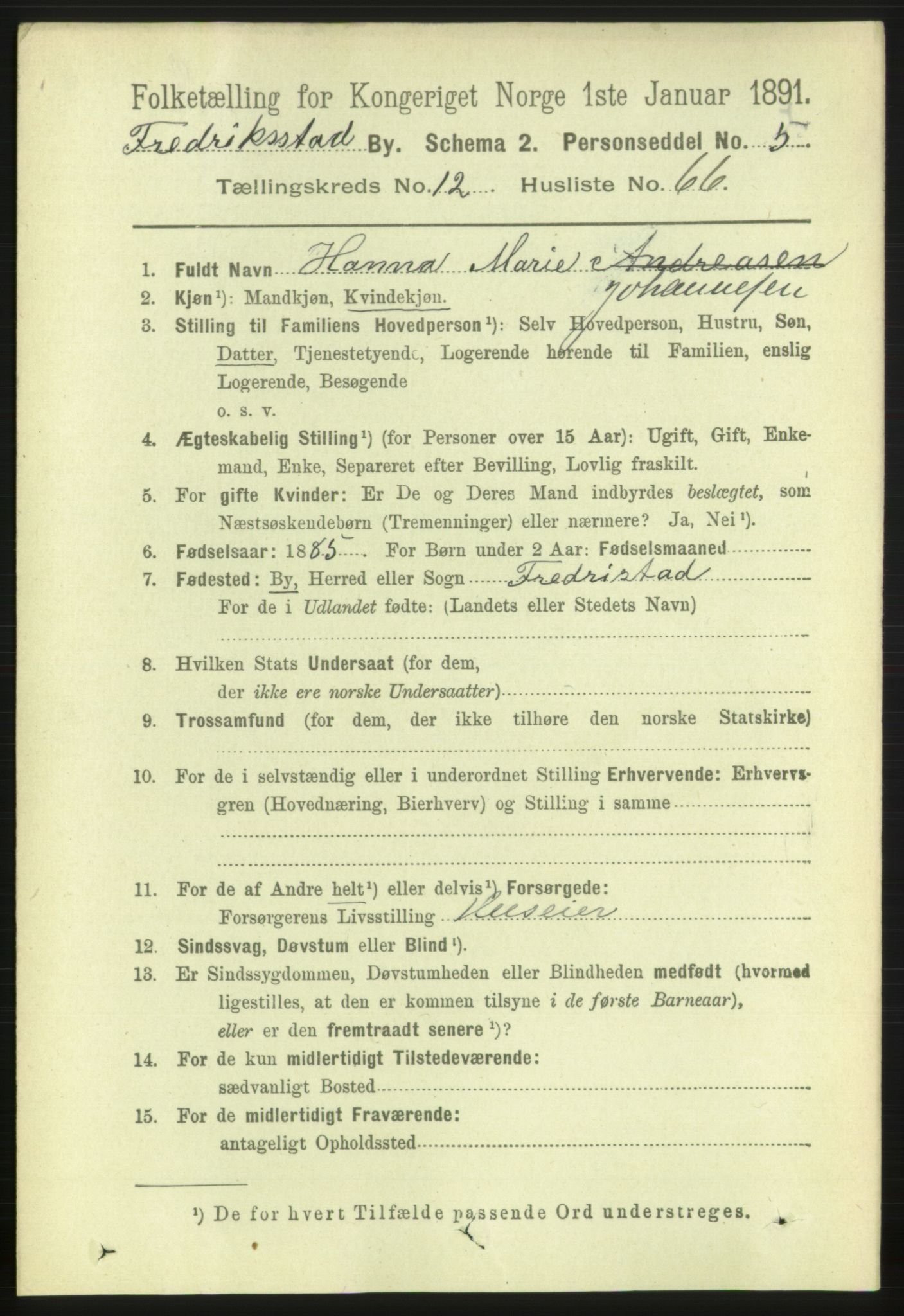 RA, 1891 census for 0103 Fredrikstad, 1891, p. 14291