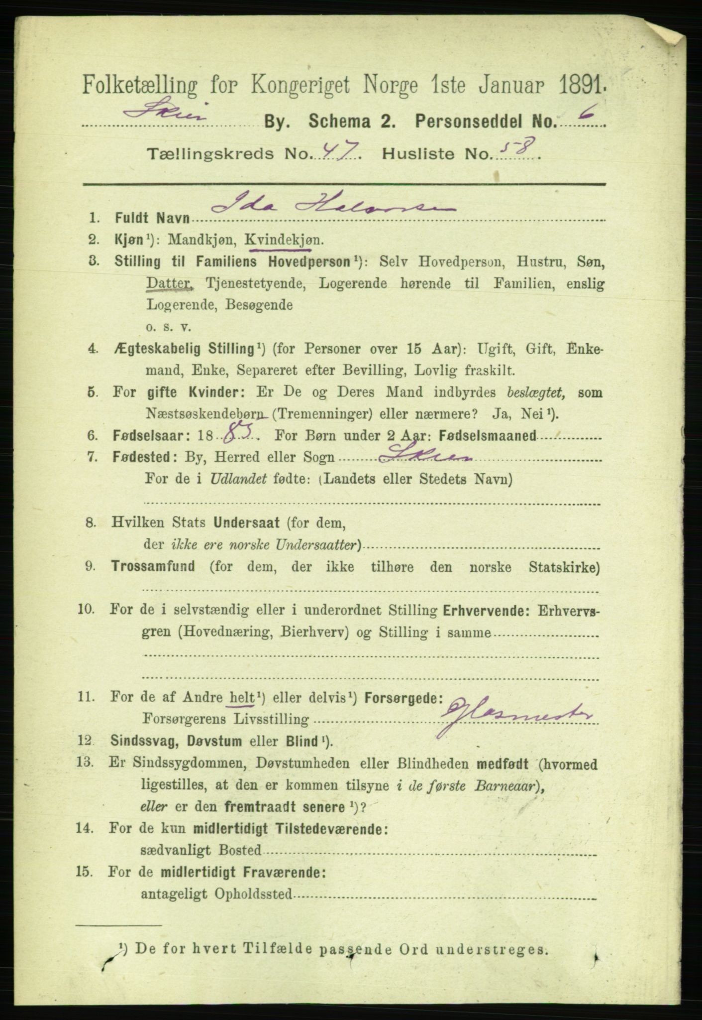 RA, 1891 census for 0806 Skien, 1891, p. 9762