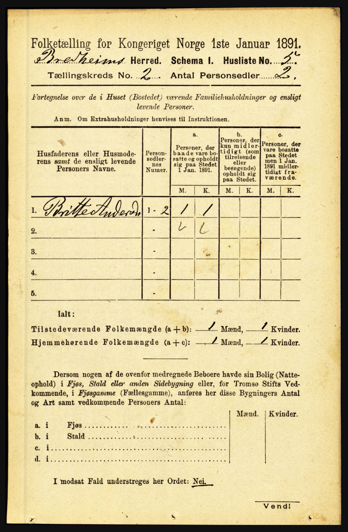 RA, 1891 census for 1446 Breim, 1891, p. 303