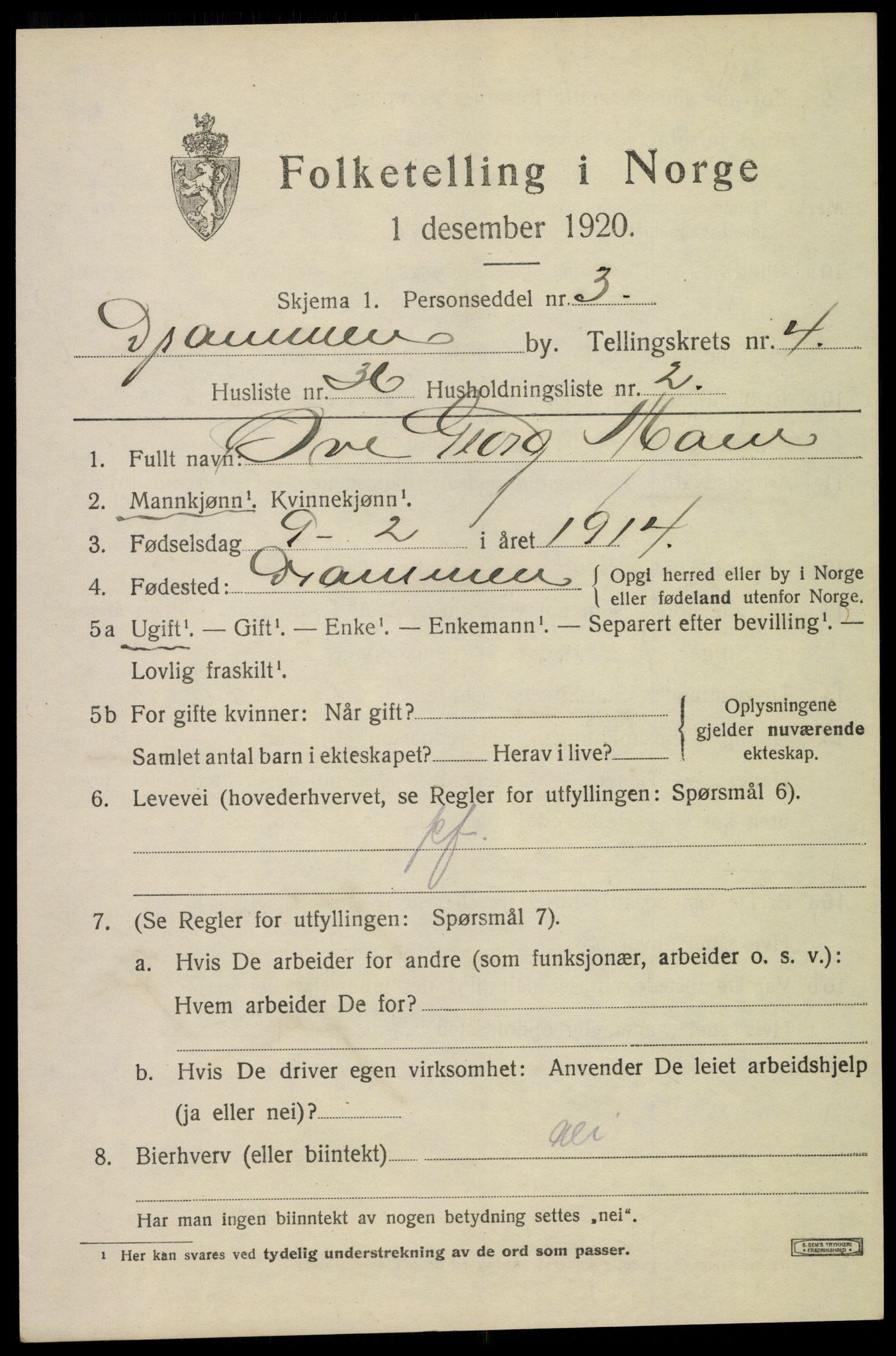 SAKO, 1920 census for Drammen, 1920, p. 33353