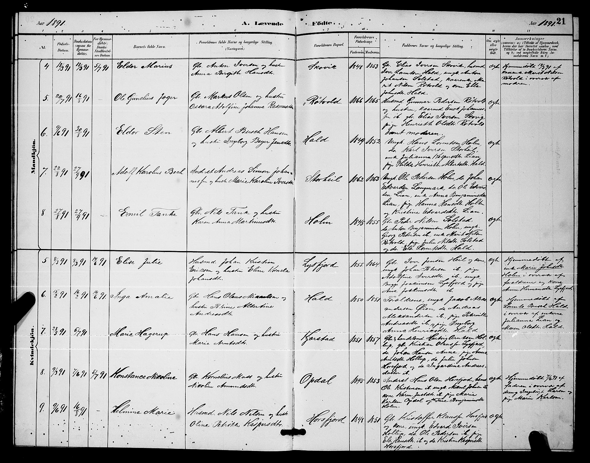 Ministerialprotokoller, klokkerbøker og fødselsregistre - Nordland, AV/SAT-A-1459/811/L0169: Parish register (copy) no. 811C01, 1884-1894, p. 21