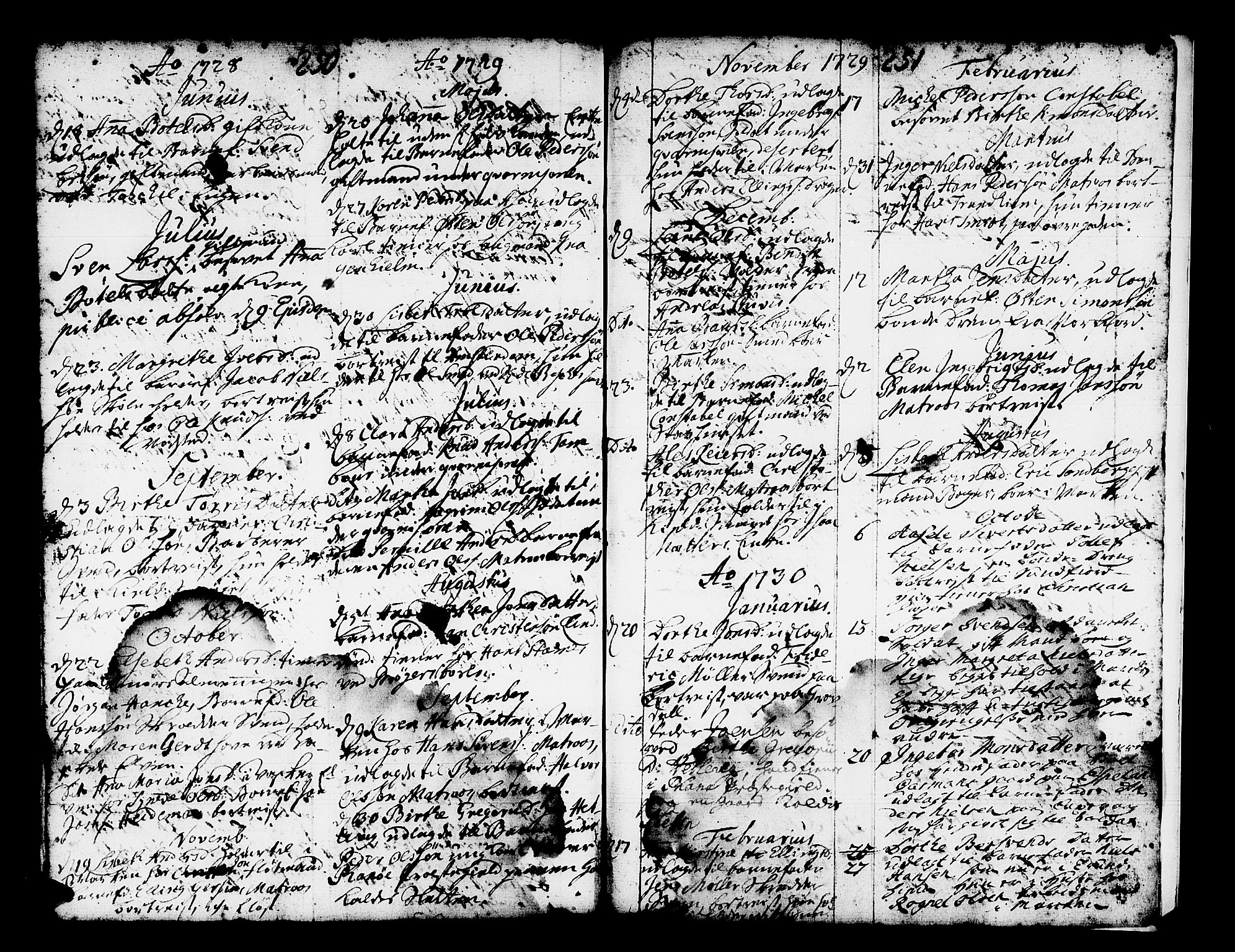 Domkirken sokneprestembete, SAB/A-74801/H/Haa/L0001: Parish register (official) no. A 1, 1719-1732, p. 250-251