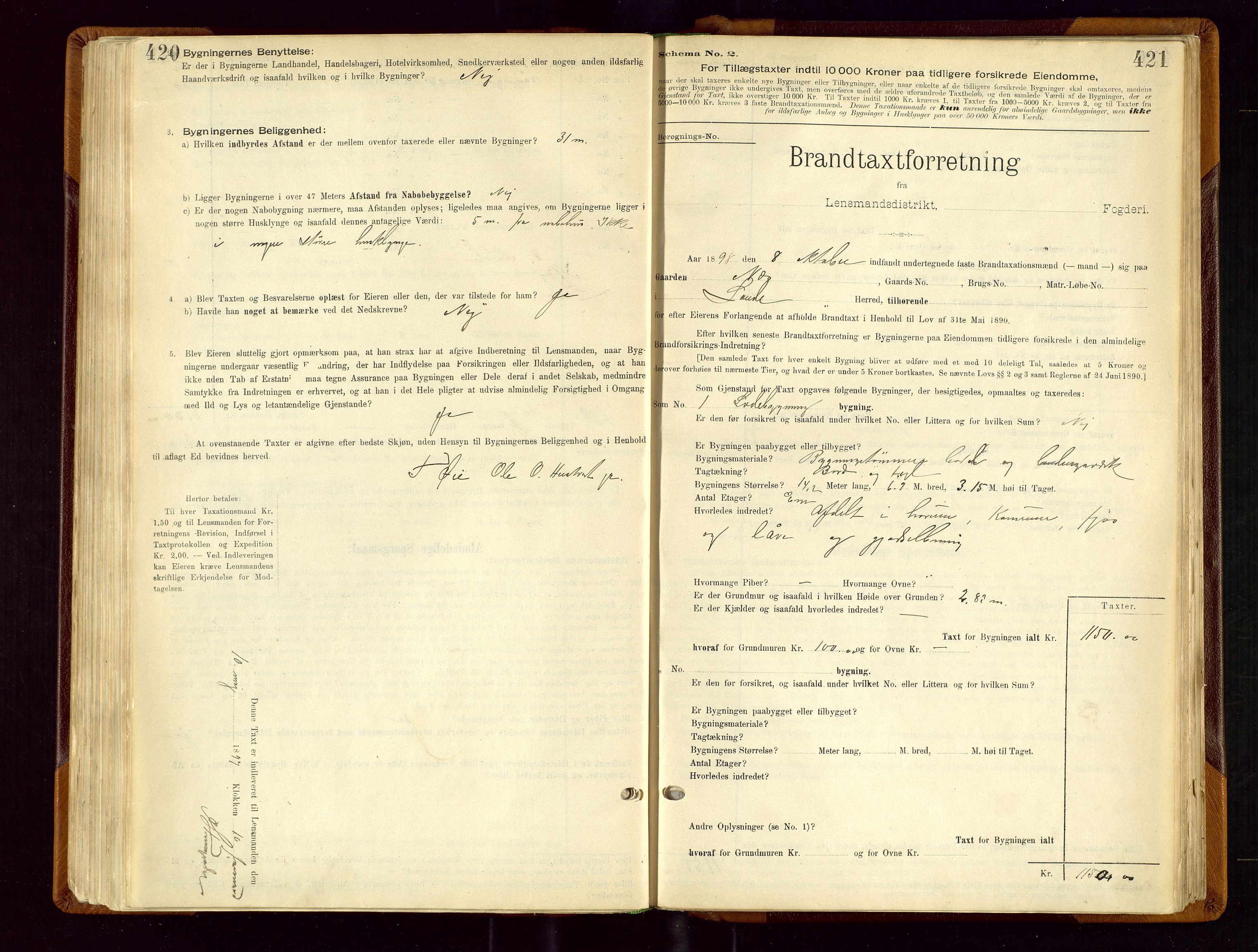 Sauda lensmannskontor, SAST/A-100177/Gob/L0001: Branntakstprotokoll - skjematakst, 1894-1914, p. 420-421
