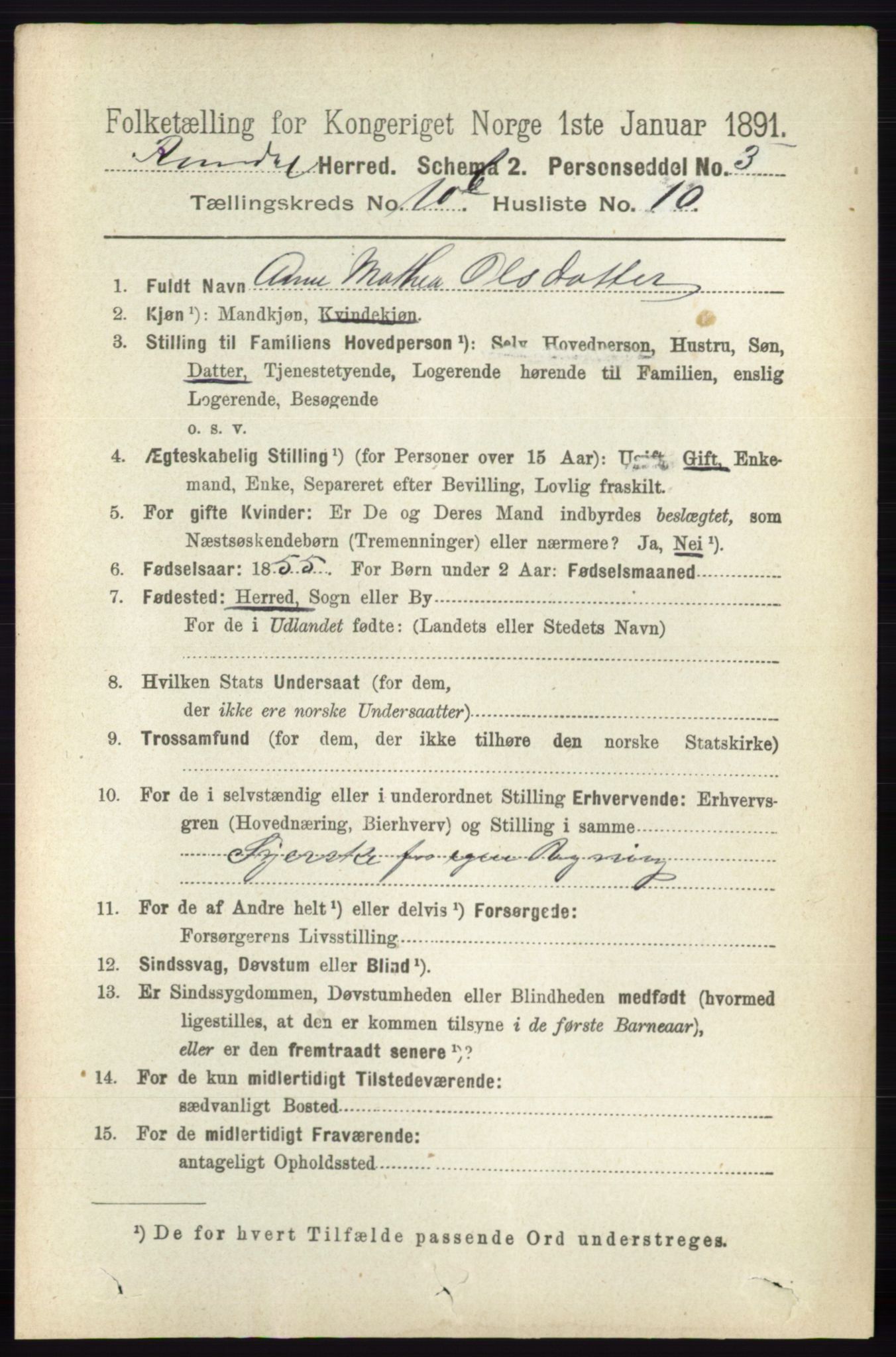 RA, 1891 census for 0416 Romedal, 1891, p. 5333