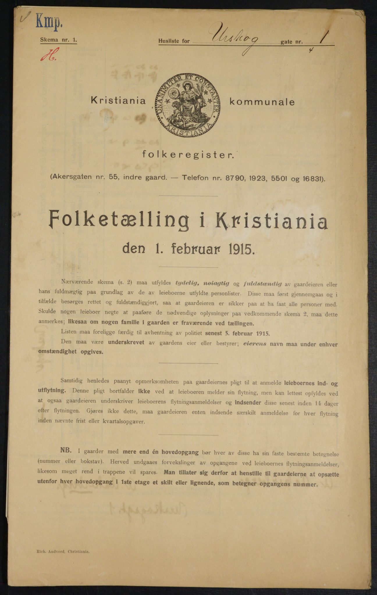 OBA, Municipal Census 1915 for Kristiania, 1915, p. 2606