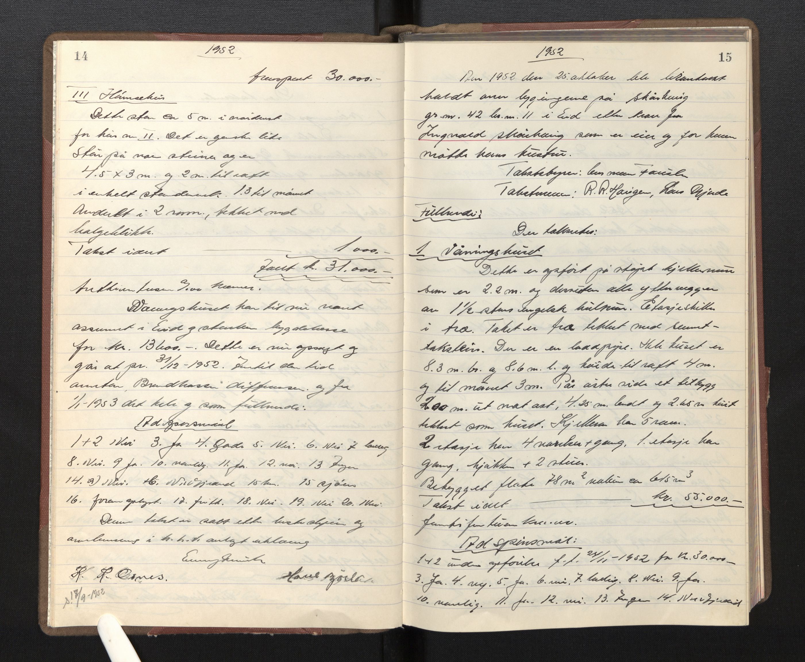 Lensmannen i Eid, AV/SAB-A-27001/0012/L0006: Branntakstprotokoll, 1952, p. 14-15