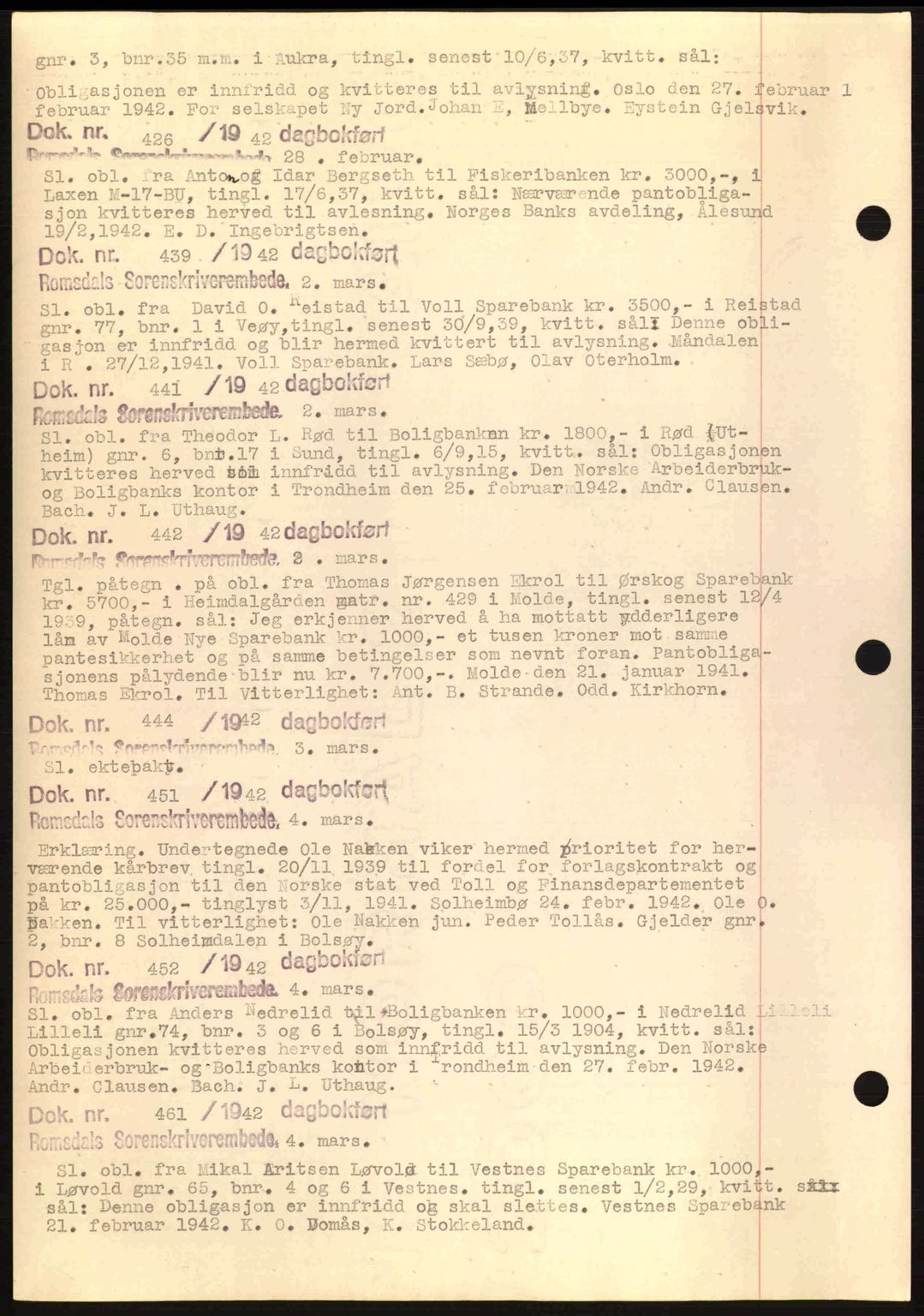 Romsdal sorenskriveri, AV/SAT-A-4149/1/2/2C: Mortgage book no. C1a, 1936-1945, Diary no: : 426/1942