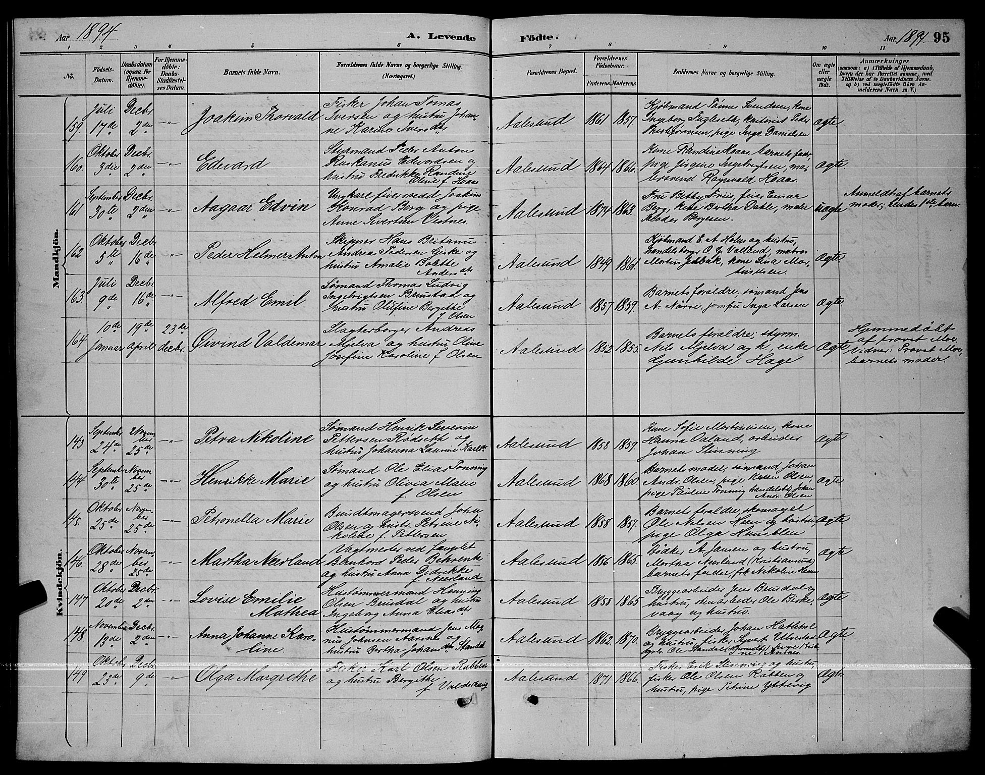 Ministerialprotokoller, klokkerbøker og fødselsregistre - Møre og Romsdal, AV/SAT-A-1454/529/L0467: Parish register (copy) no. 529C04, 1889-1897, p. 95