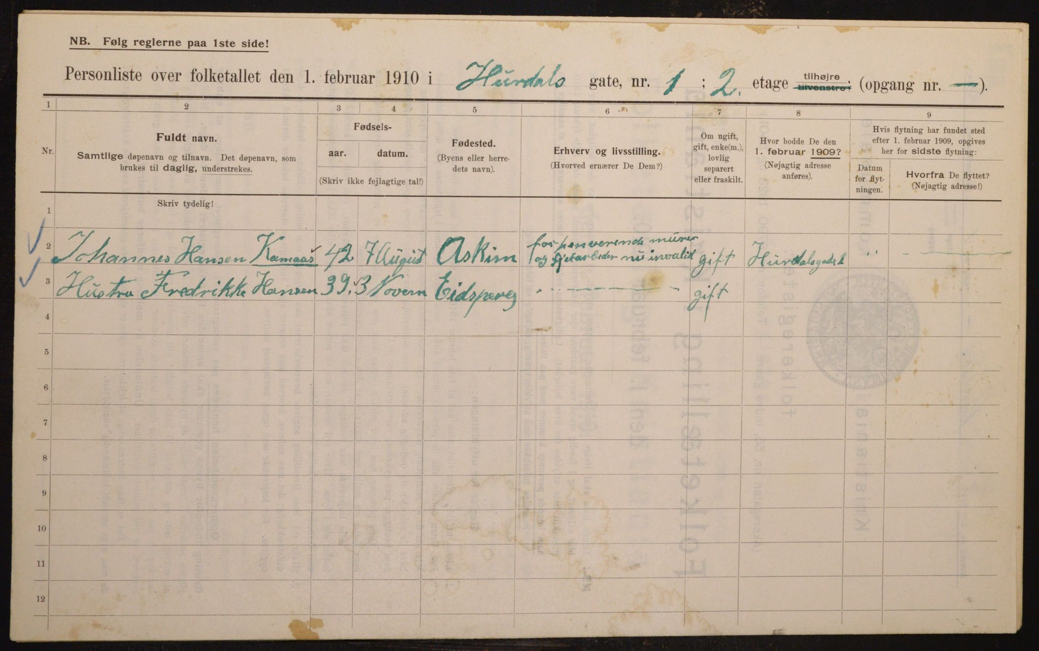 OBA, Municipal Census 1910 for Kristiania, 1910, p. 41391