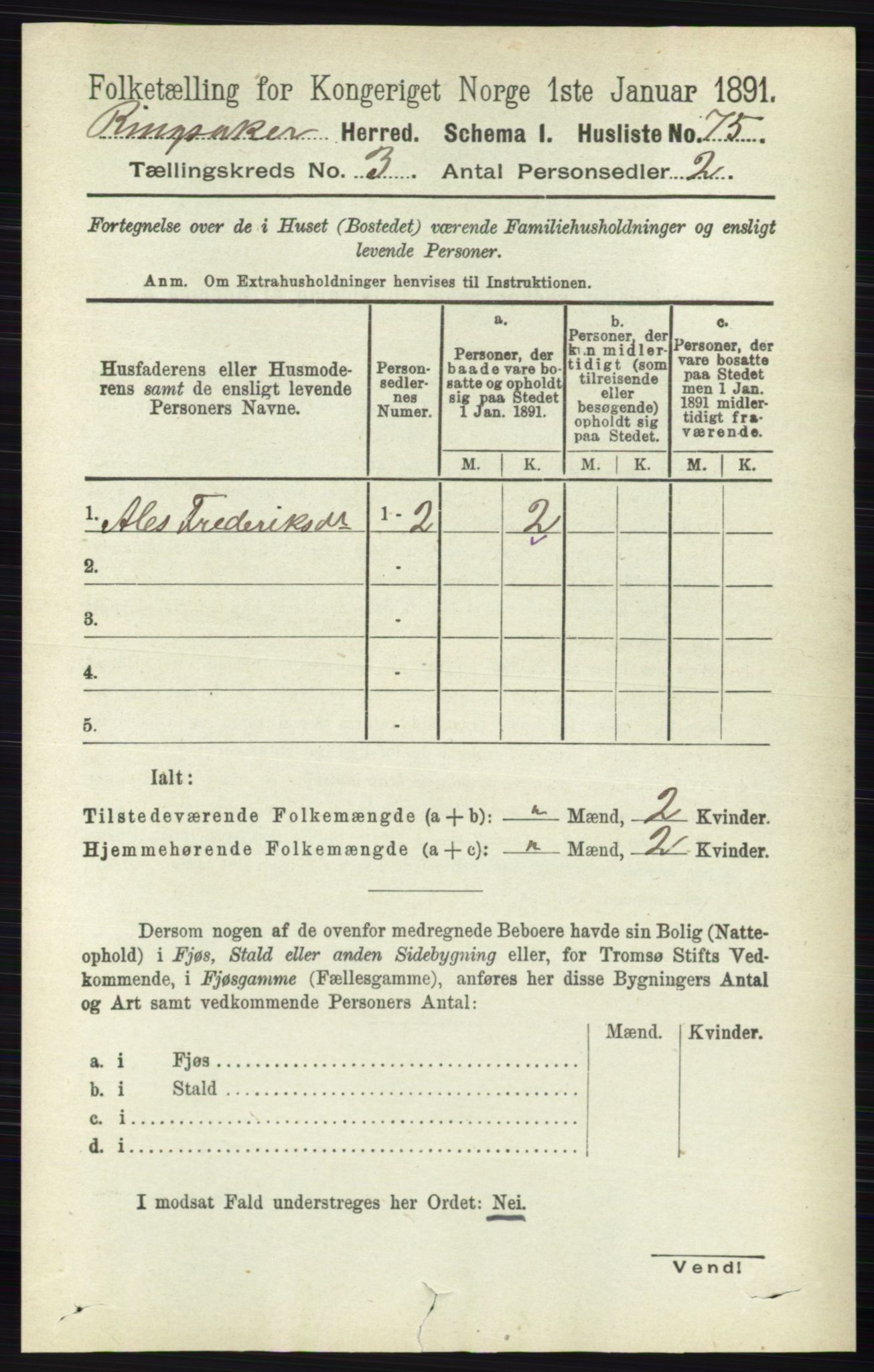 RA, 1891 census for 0412 Ringsaker, 1891, p. 1236