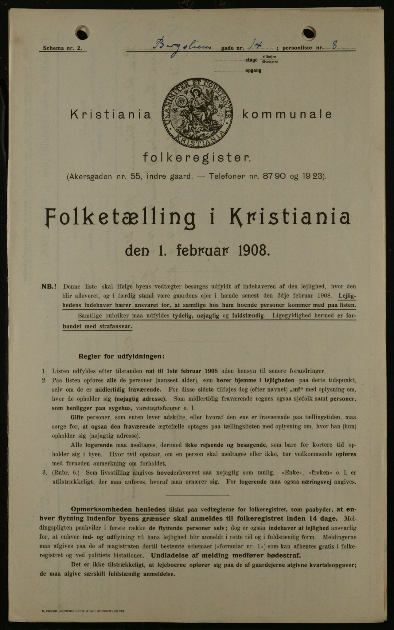 OBA, Municipal Census 1908 for Kristiania, 1908, p. 4316