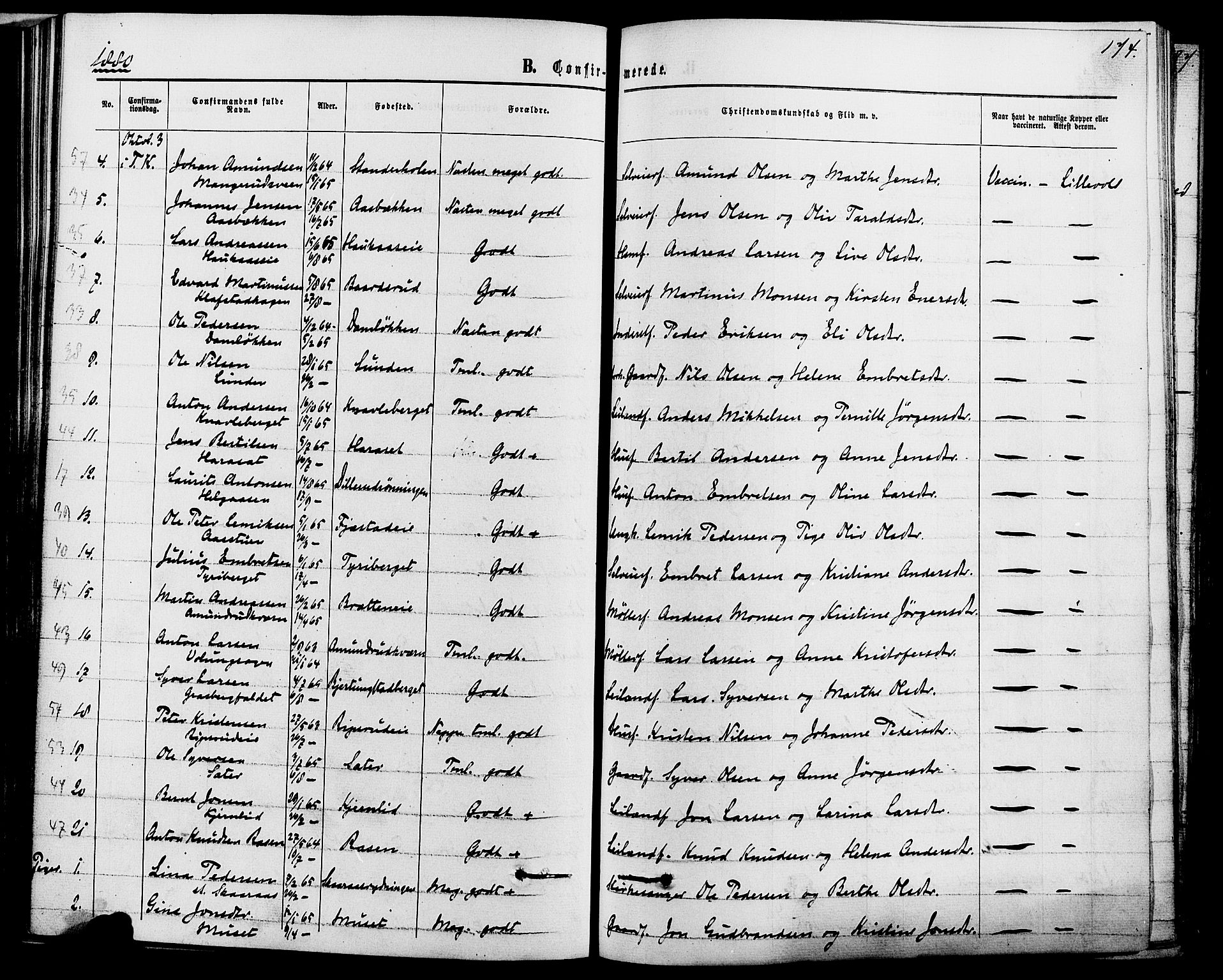 Romedal prestekontor, AV/SAH-PREST-004/K/L0006: Parish register (official) no. 6, 1866-1886, p. 174