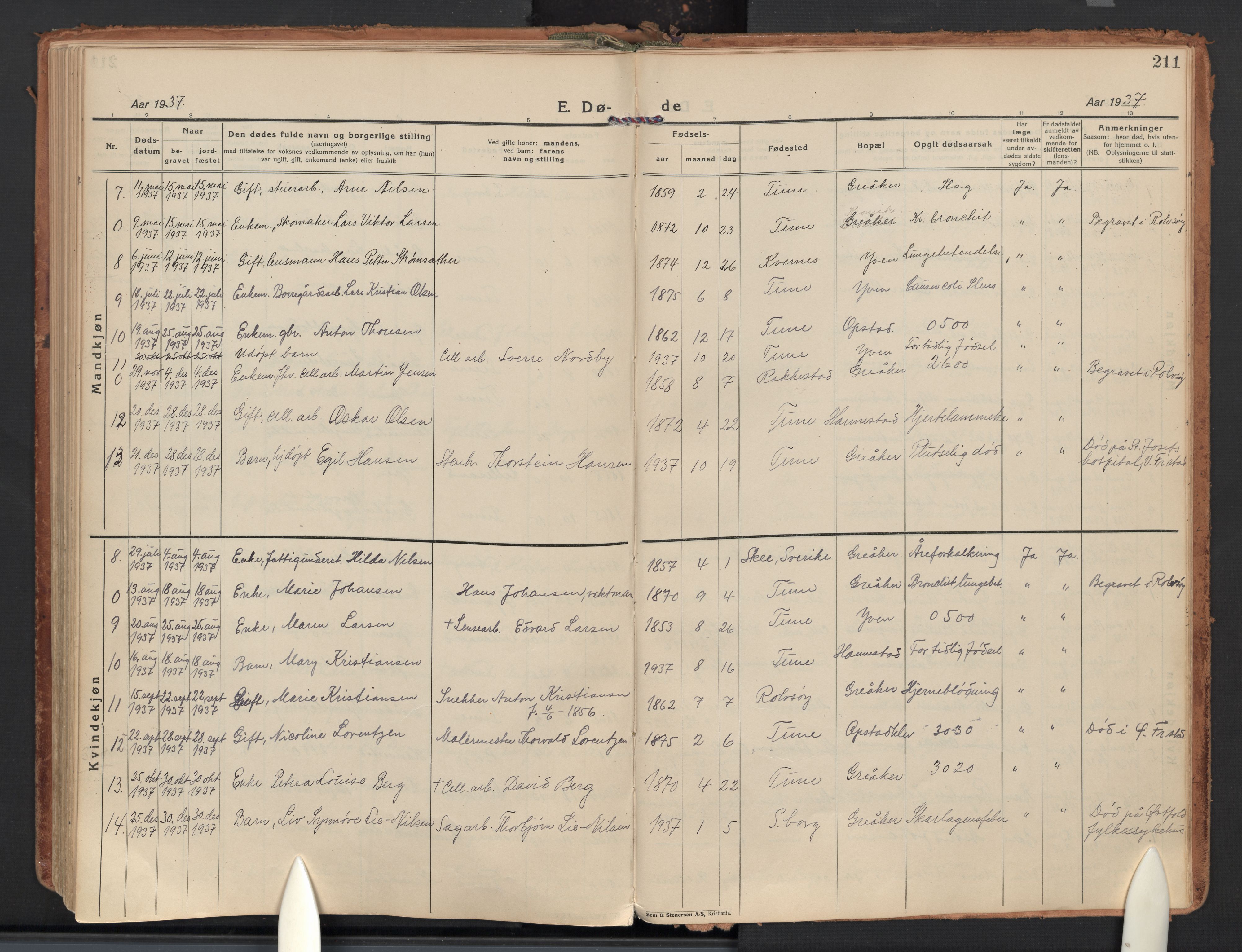 Tune prestekontor Kirkebøker, AV/SAO-A-2007/F/Fb/L0002: Curate's parish register no. 2, 1923-1940, p. 211