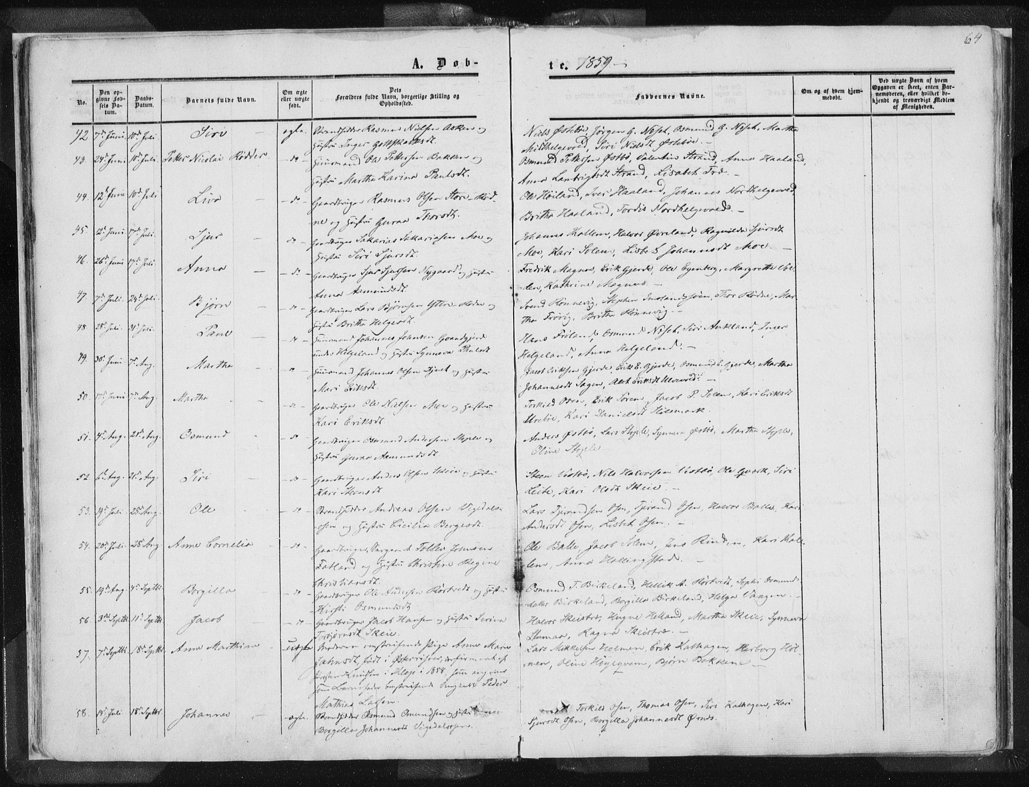 Vikedal sokneprestkontor, AV/SAST-A-101840/01/IV: Parish register (official) no. A 6.1, 1851-1867, p. 64