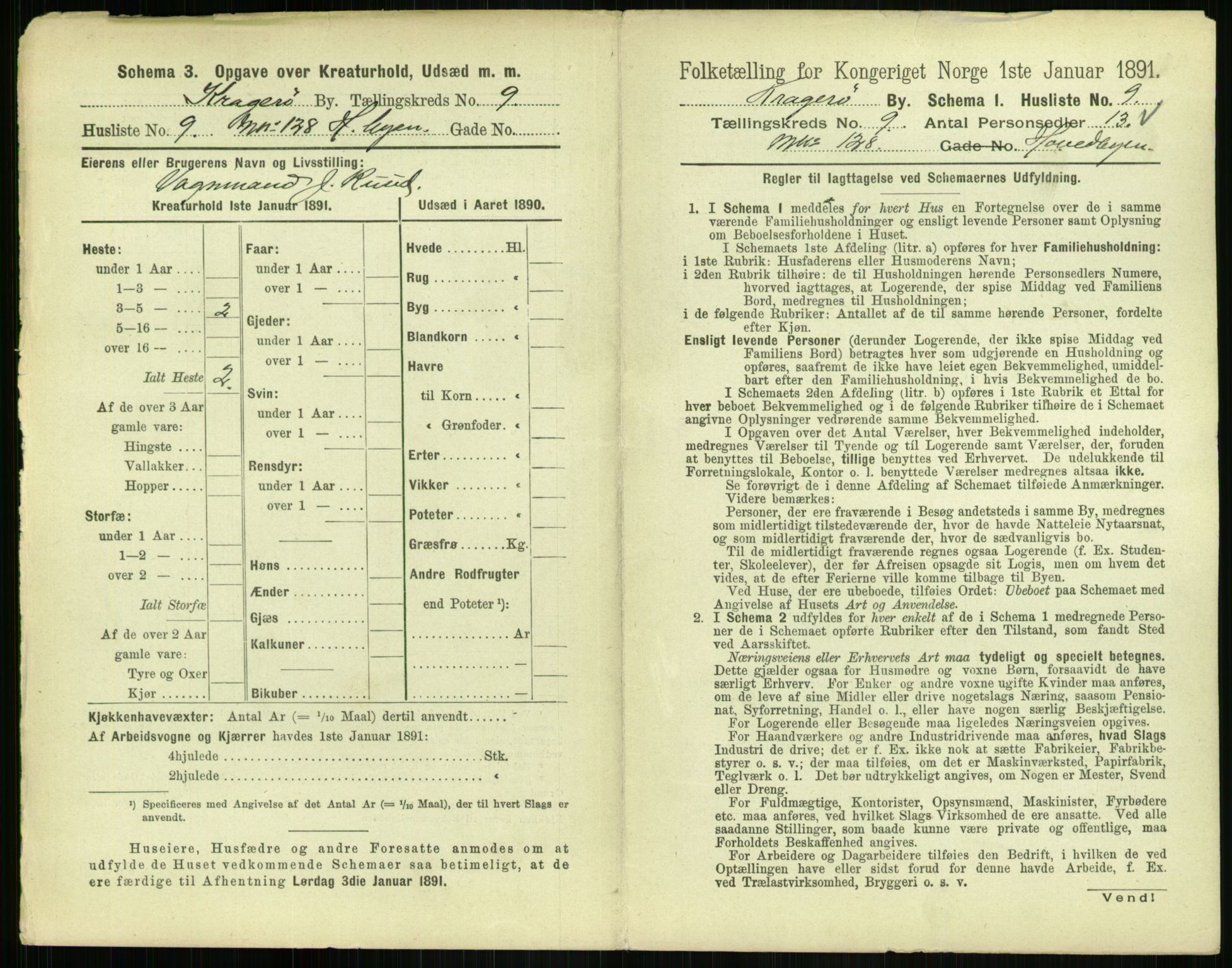 RA, 1891 census for 0801 Kragerø, 1891, p. 582