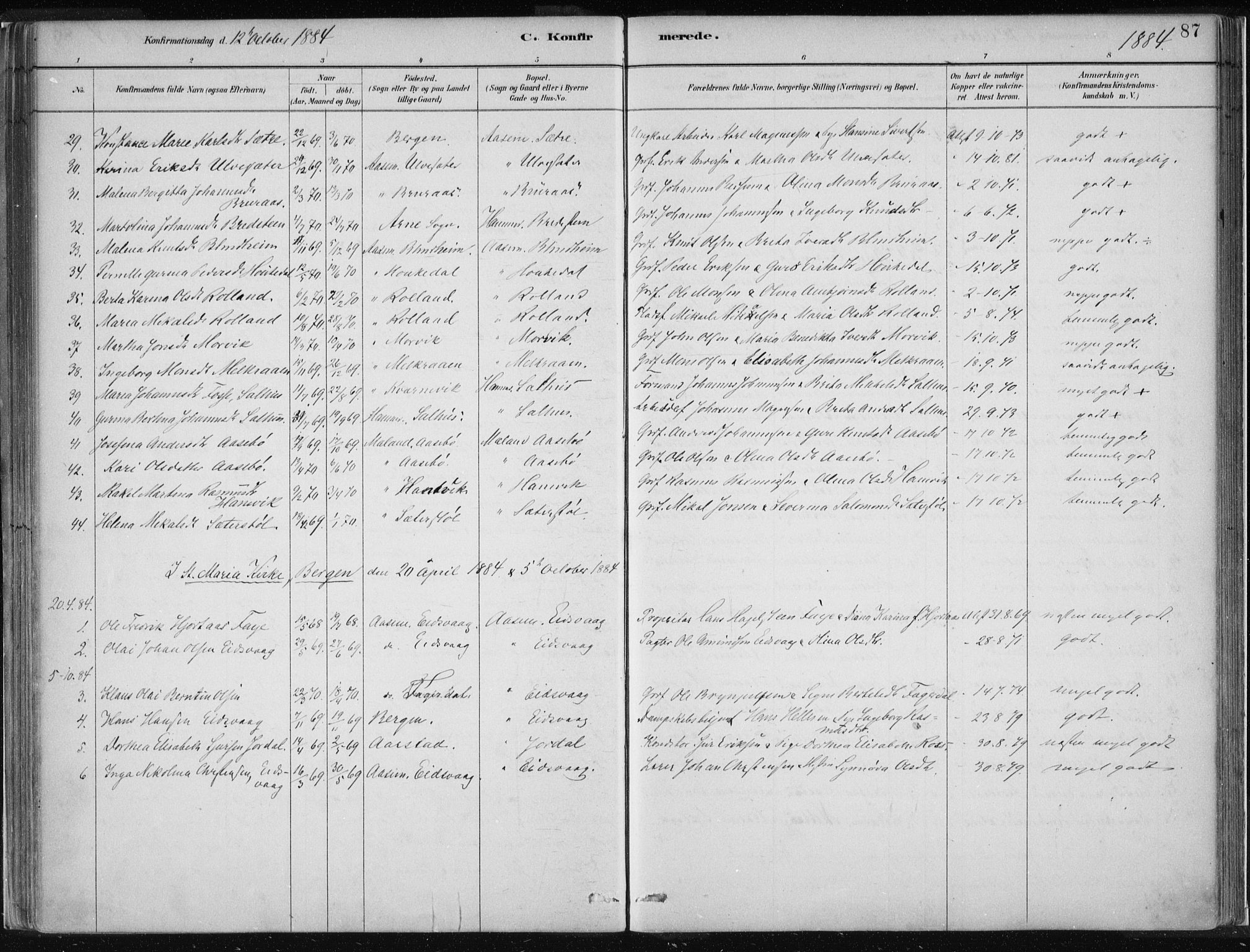 Hamre sokneprestembete, AV/SAB-A-75501/H/Ha/Haa/Haad/L0001: Parish register (official) no. D  1, 1882-1906, p. 87