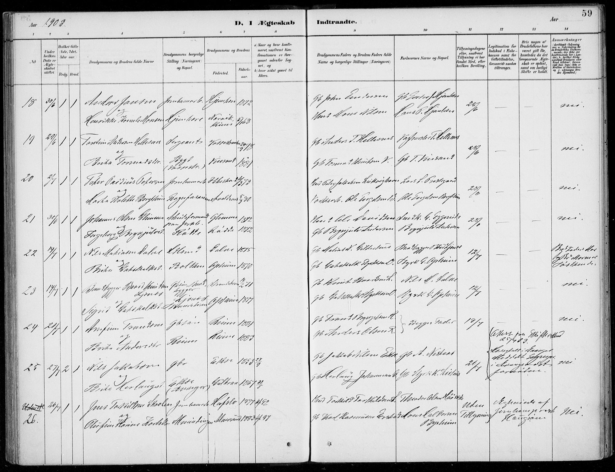Voss sokneprestembete, SAB/A-79001/H/Haa: Parish register (official) no. C  1, 1887-1915, p. 59