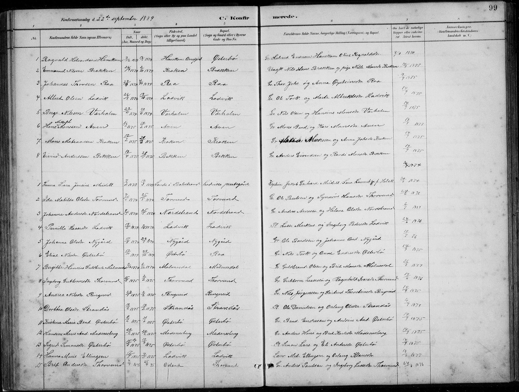 Lavik sokneprestembete, SAB/A-80901: Parish register (copy) no. A 2, 1882-1910, p. 99