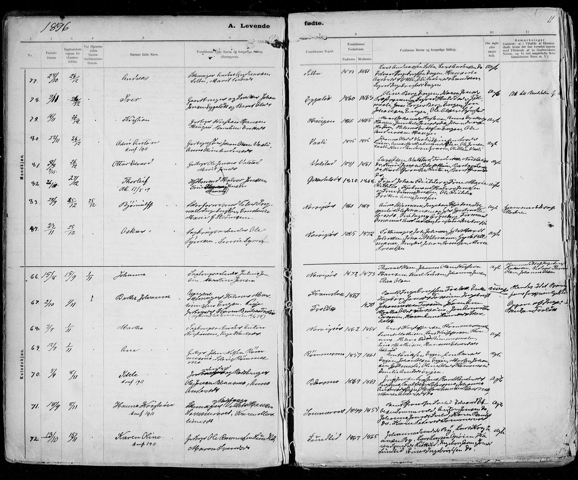Ministerialprotokoller, klokkerbøker og fødselsregistre - Sør-Trøndelag, SAT/A-1456/668/L0811: Parish register (official) no. 668A11, 1894-1913, p. 11
