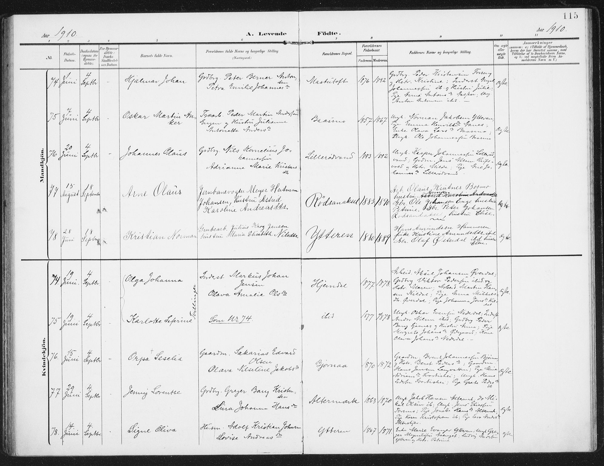 Ministerialprotokoller, klokkerbøker og fødselsregistre - Nordland, AV/SAT-A-1459/827/L0402: Parish register (official) no. 827A14, 1903-1912, p. 115