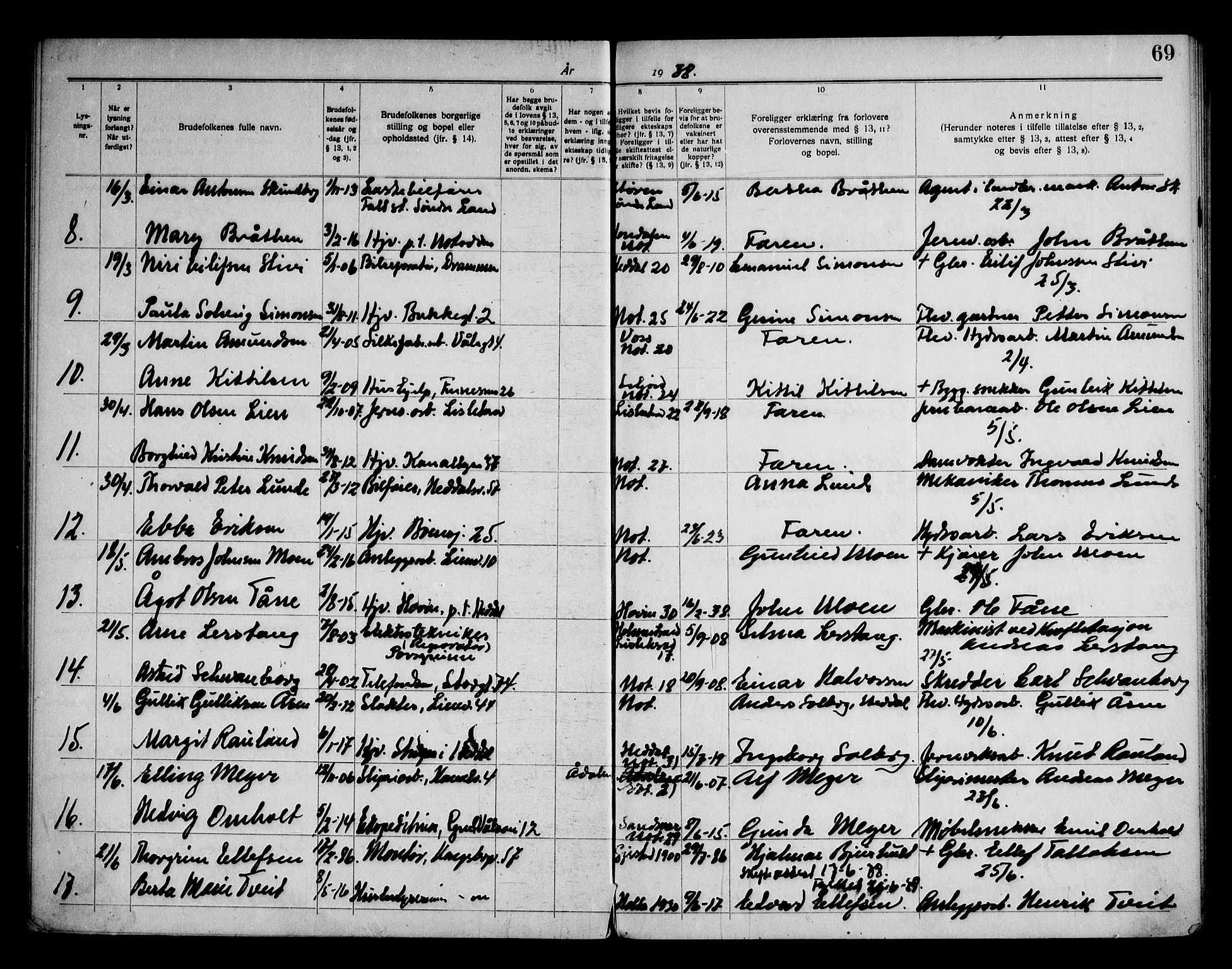 Notodden kirkebøker, SAKO/A-290/H/Ha/L0001: Banns register no. 1, 1919-1945, p. 69
