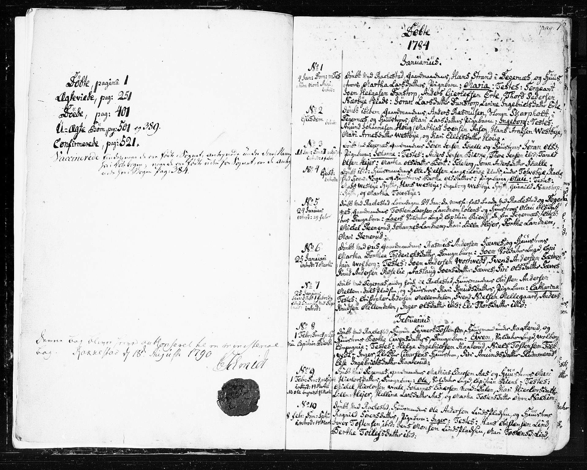 Rakkestad prestekontor Kirkebøker, SAO/A-2008/F/Fa/L0005: Parish register (official) no. I 5, 1784-1814, p. 0-1
