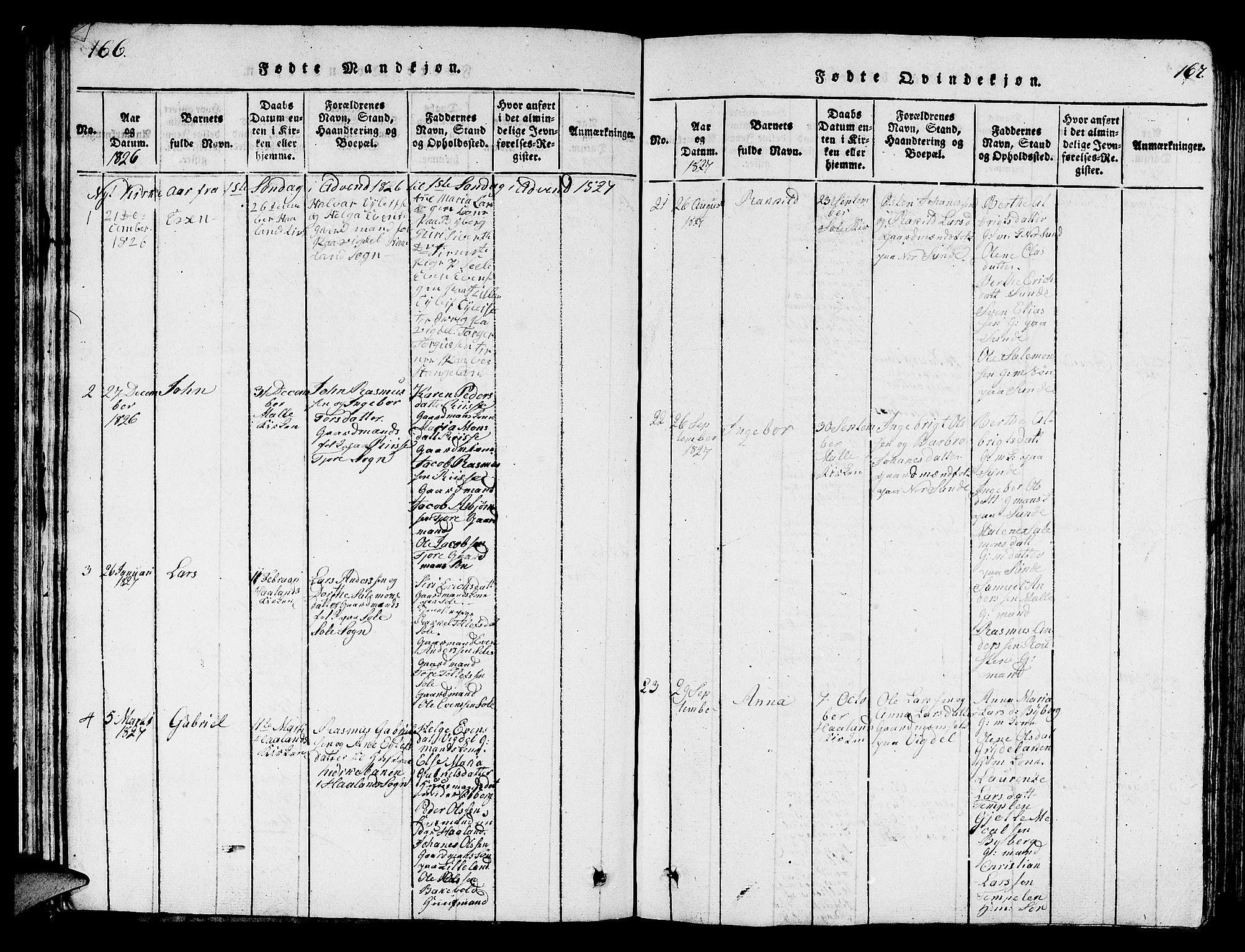 Håland sokneprestkontor, AV/SAST-A-101802/001/30BB/L0001: Parish register (copy) no. B 1, 1815-1845, p. 166-167