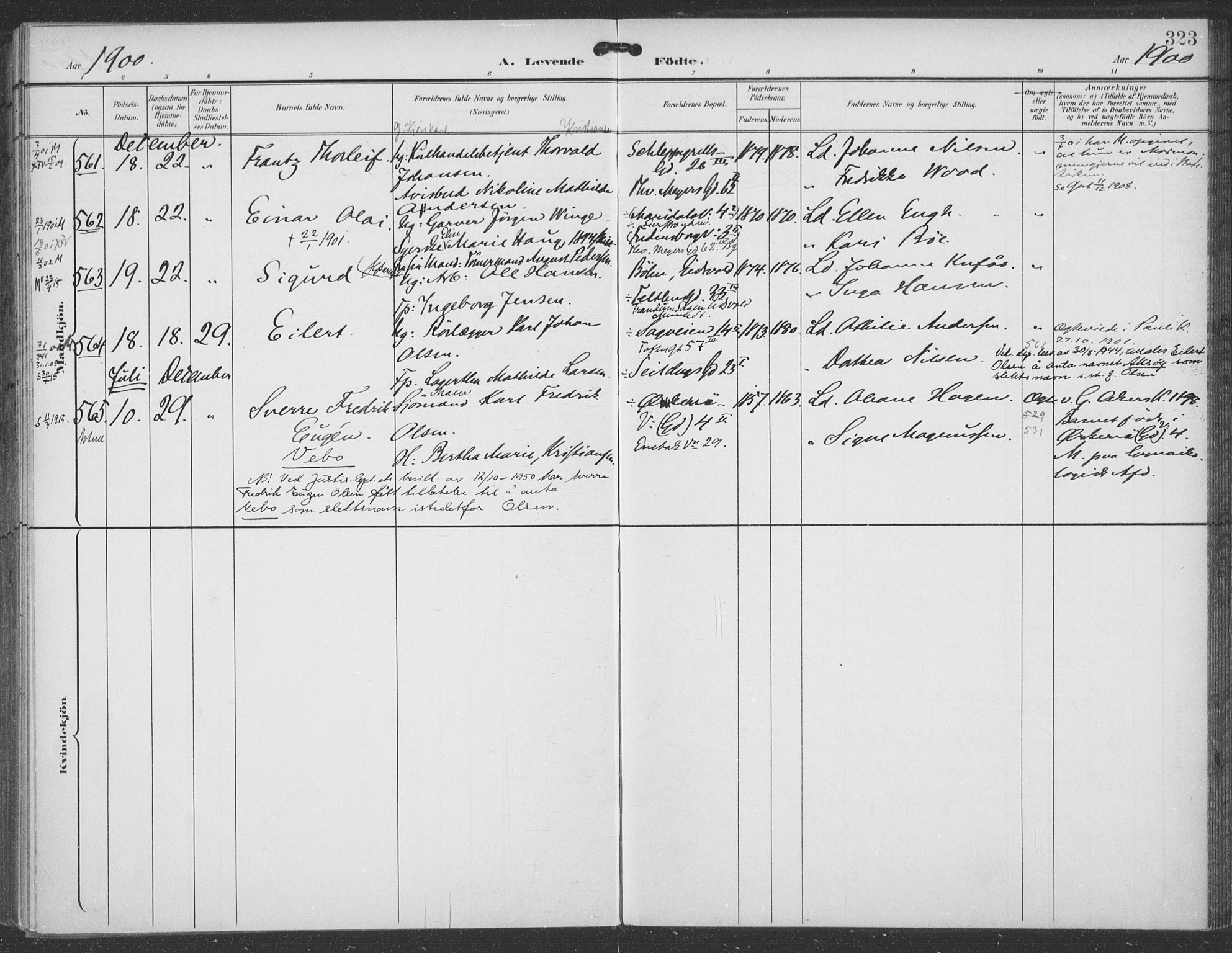 Rikshospitalet prestekontor Kirkebøker, AV/SAO-A-10309b/F/L0011: Parish register (official) no. 11, 1898-1900, p. 323