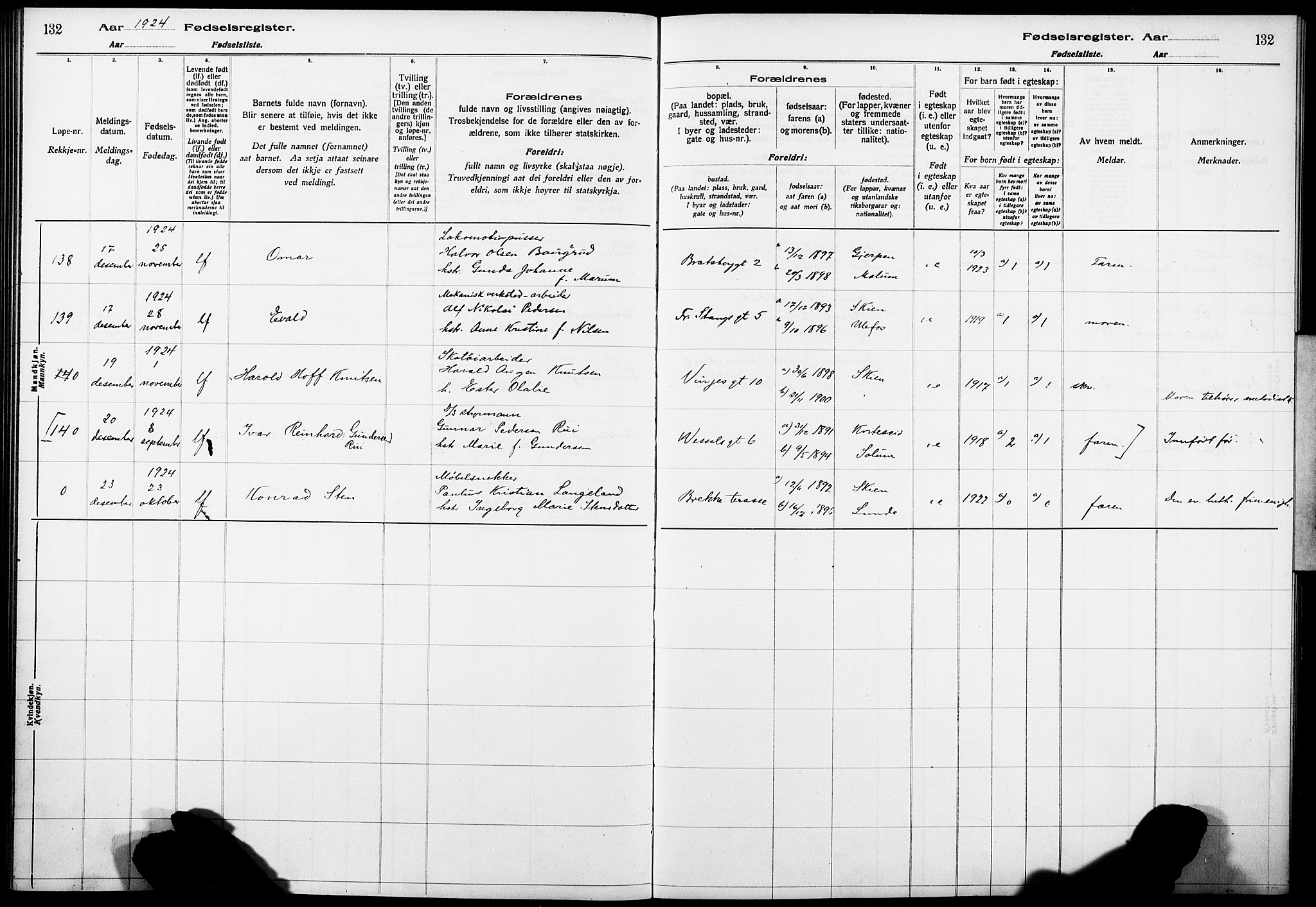 Skien kirkebøker, AV/SAKO-A-302/J/Ja/L0002: Birth register no. 2, 1921-1927, p. 132