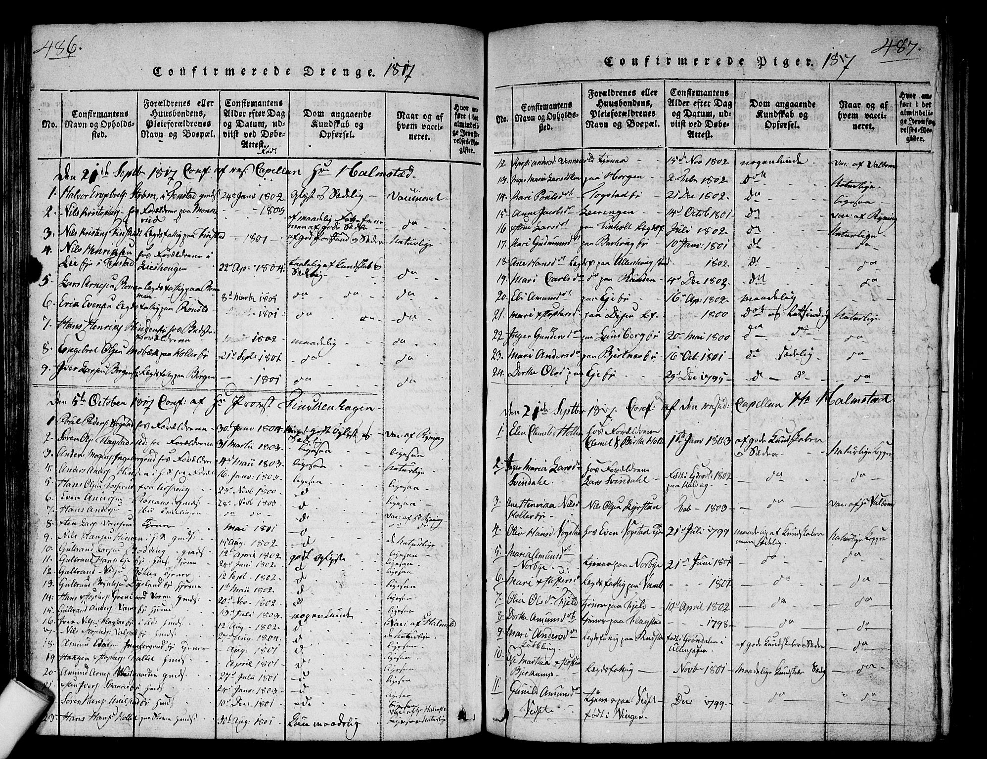 Nes prestekontor Kirkebøker, AV/SAO-A-10410/G/Ga/L0001: Parish register (copy) no. I 1, 1815-1835, p. 486-487