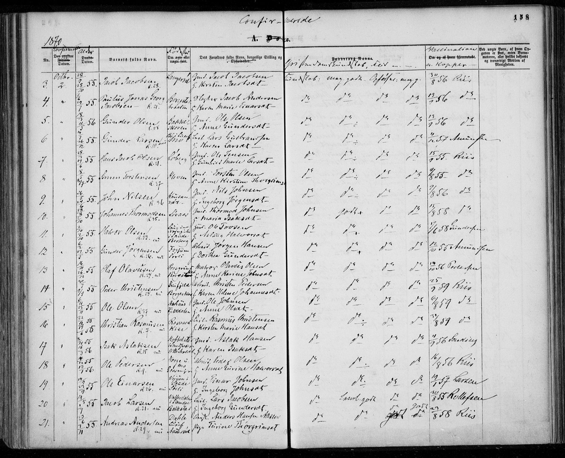 Gjerpen kirkebøker, SAKO/A-265/F/Fa/L0008a: Parish register (official) no. I 8A, 1857-1871, p. 158