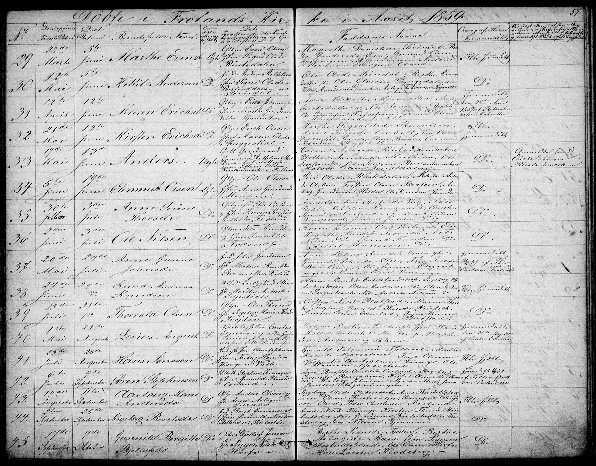 Froland sokneprestkontor, SAK/1111-0013/F/Fb/L0008: Parish register (copy) no. B 8, 1843-1875, p. 57