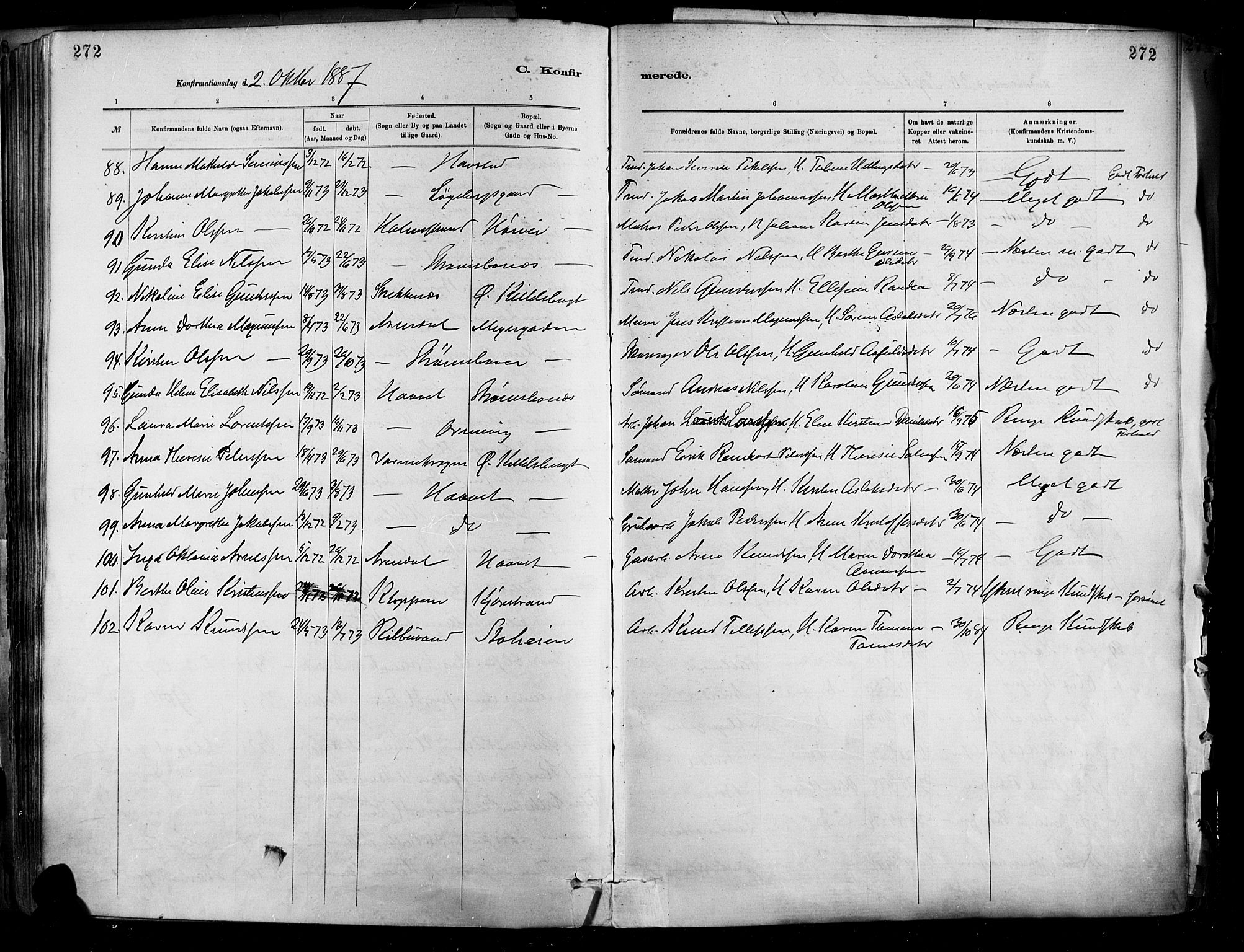 Barbu sokneprestkontor, SAK/1111-0003/F/Fa/L0002: Parish register (official) no. A 2, 1883-1898, p. 272
