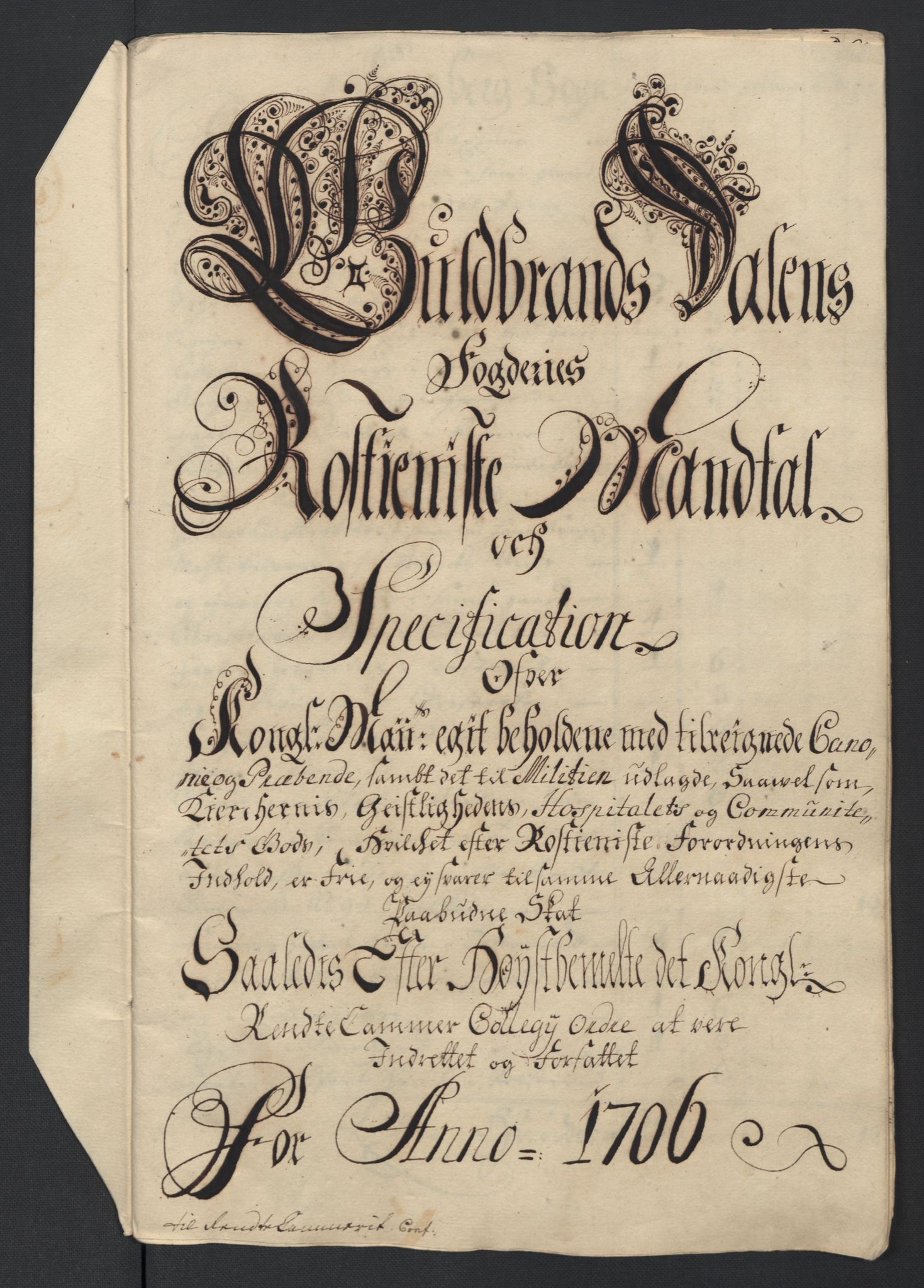 Rentekammeret inntil 1814, Reviderte regnskaper, Fogderegnskap, AV/RA-EA-4092/R17/L1178: Fogderegnskap Gudbrandsdal, 1705-1707, p. 236