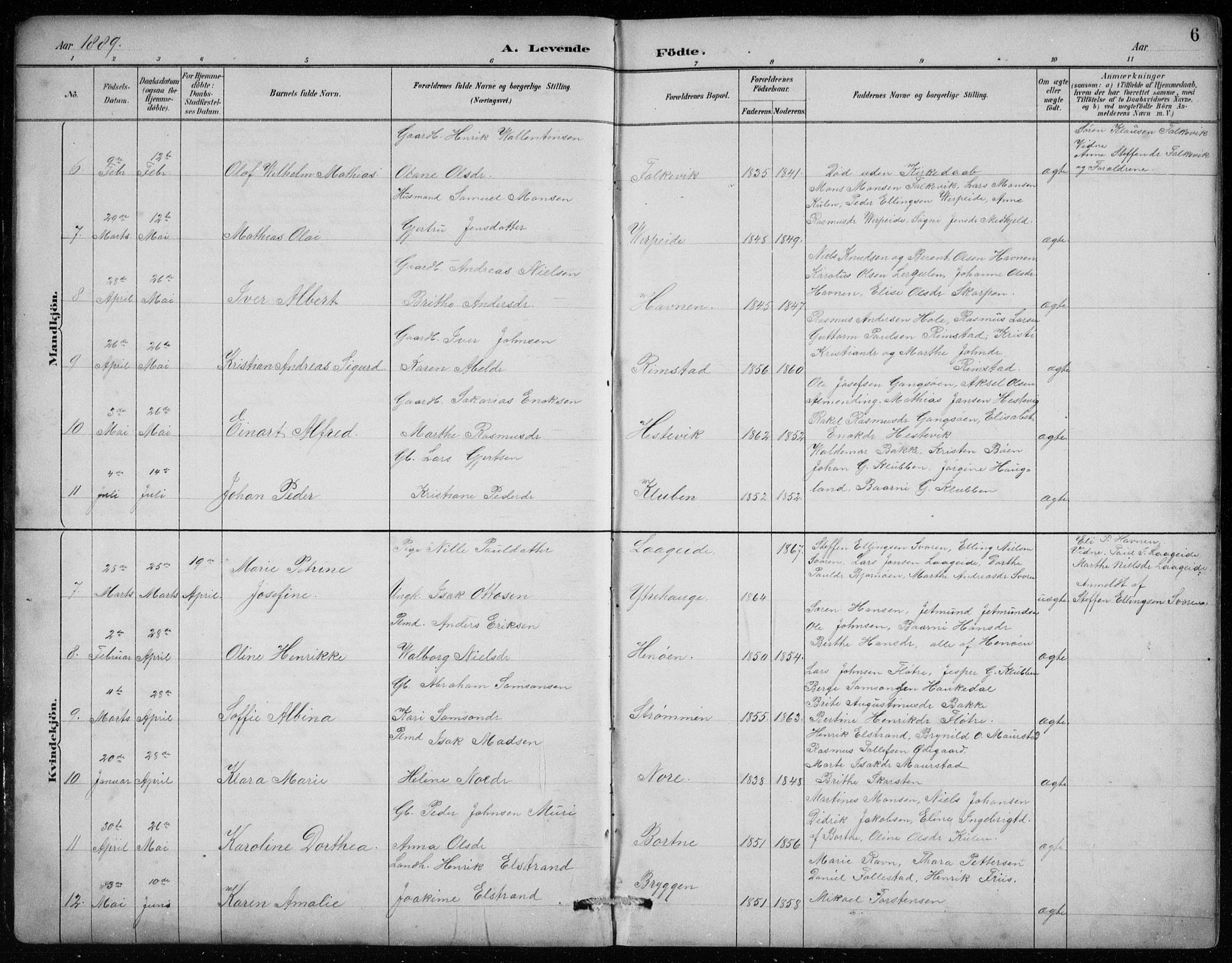 Davik sokneprestembete, AV/SAB-A-79701/H/Hab/Habc/L0002: Parish register (copy) no. C 2, 1889-1906, p. 6