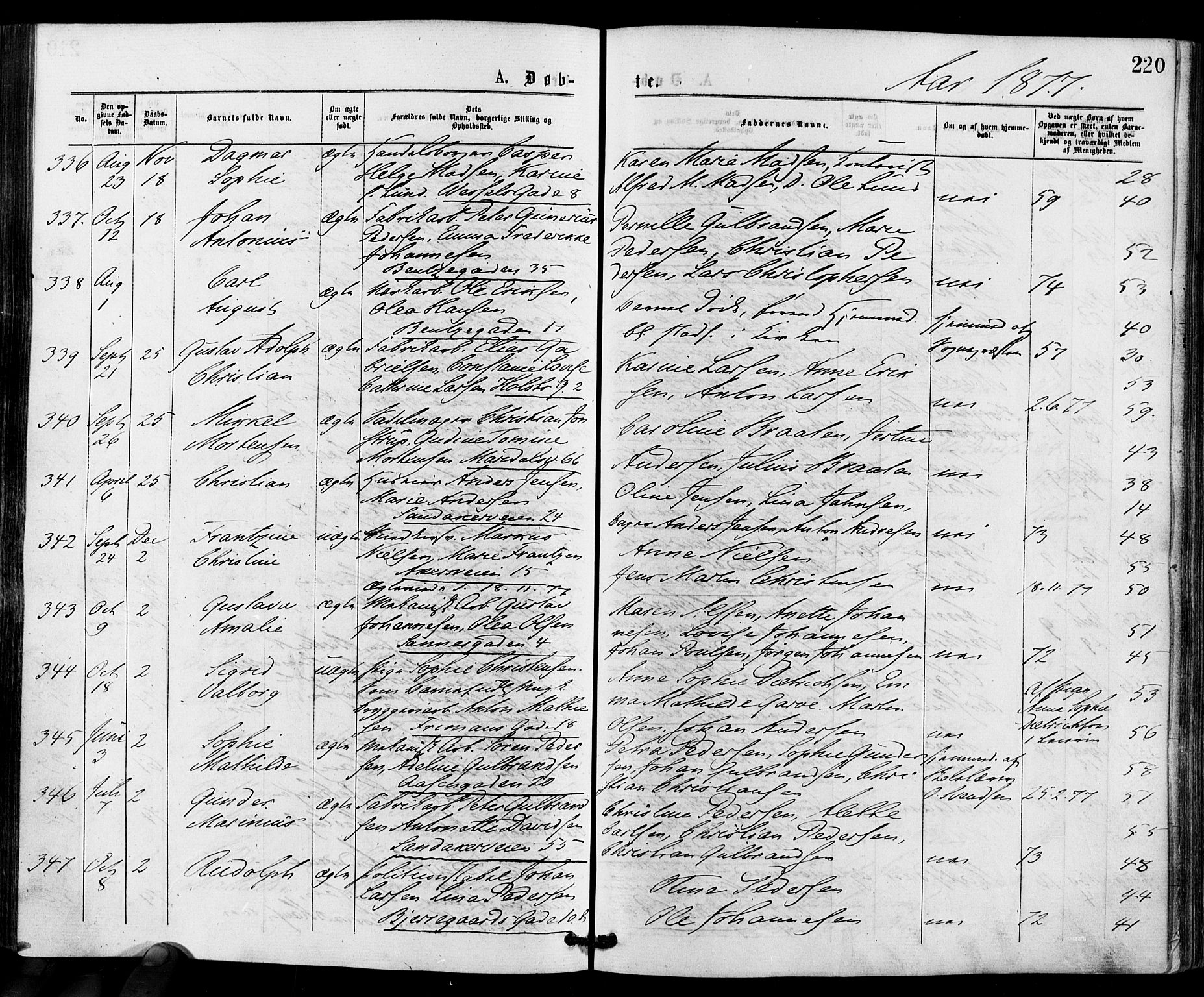 Gamle Aker prestekontor Kirkebøker, AV/SAO-A-10617a/F/L0004: Parish register (official) no. 4, 1872-1879, p. 220