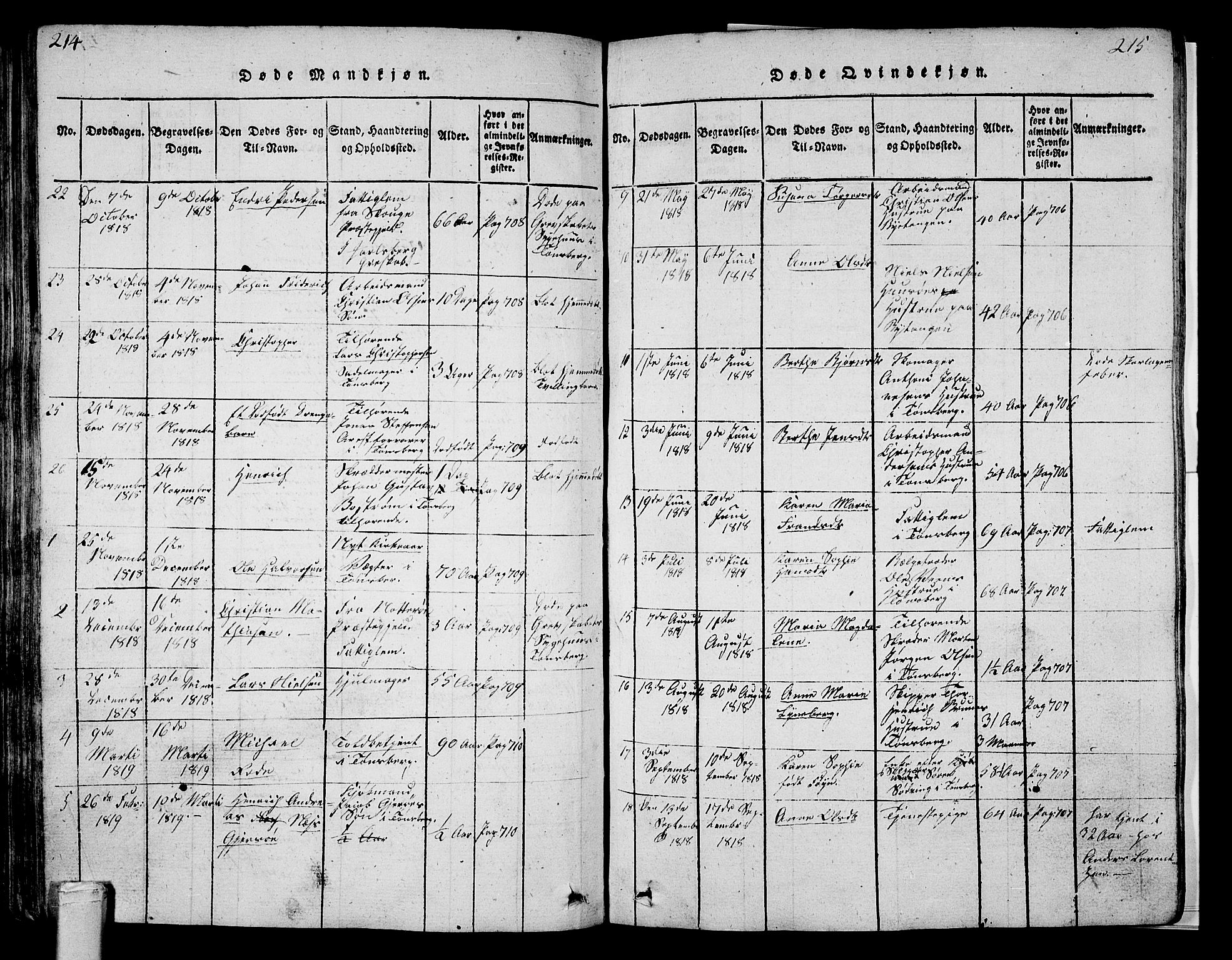 Tønsberg kirkebøker, SAKO/A-330/G/Ga/L0001: Parish register (copy) no. 1, 1813-1826, p. 214-215