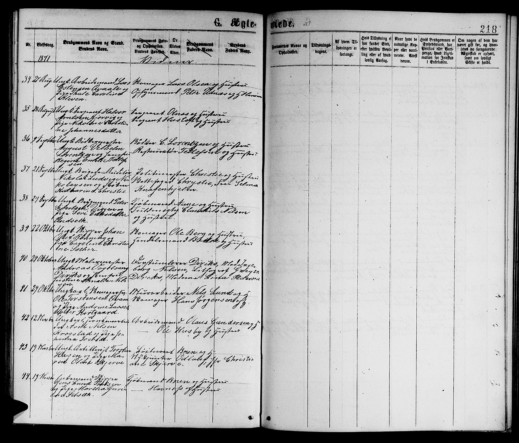 Ministerialprotokoller, klokkerbøker og fødselsregistre - Sør-Trøndelag, AV/SAT-A-1456/601/L0088: Parish register (copy) no. 601C06, 1870-1878, p. 218