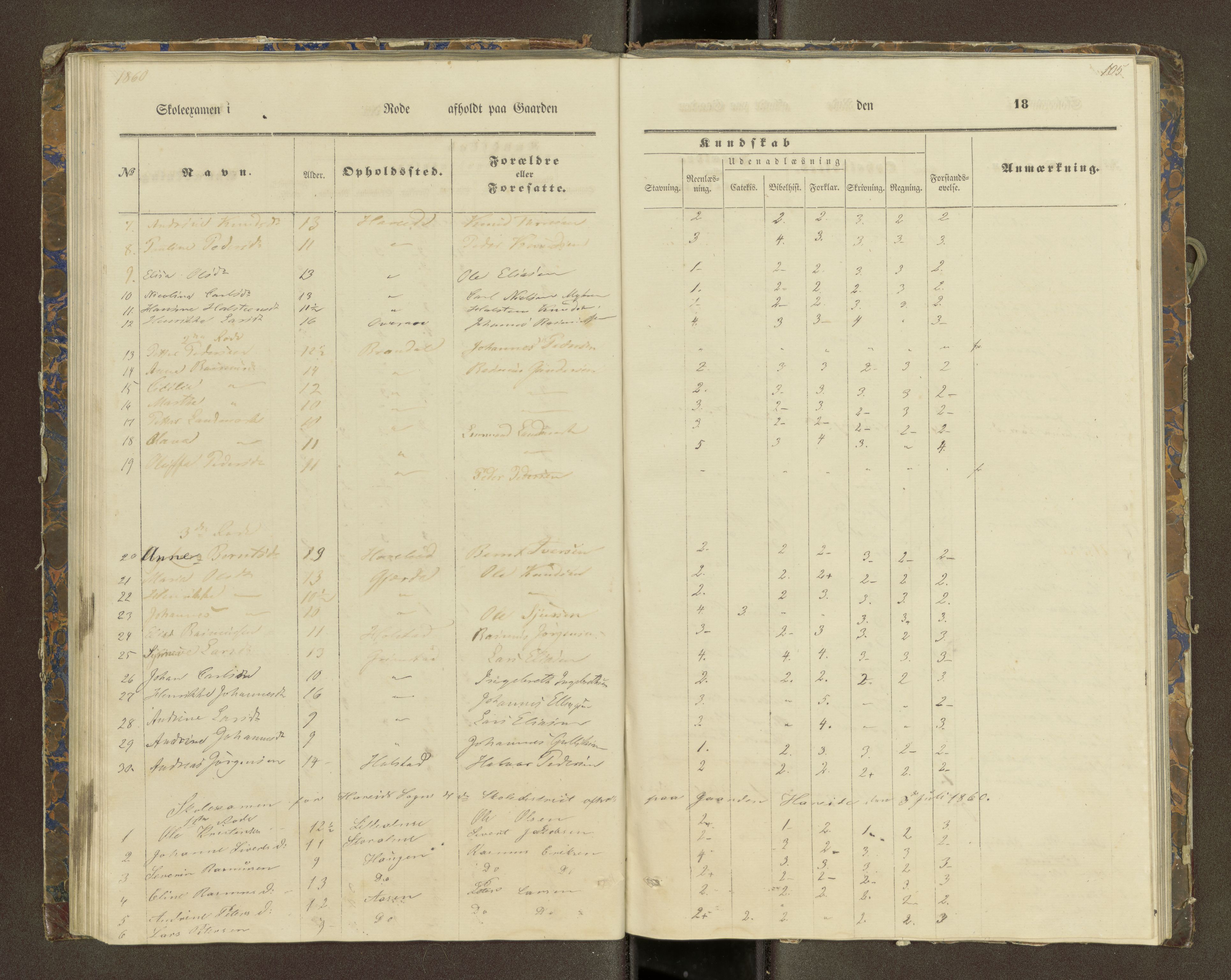 Ulstein sokneprestkontor, SAT/A-1005/1/III/III2/III2f/L0001: Skoleeksamensprotokoll, 1850-1861, p. 105