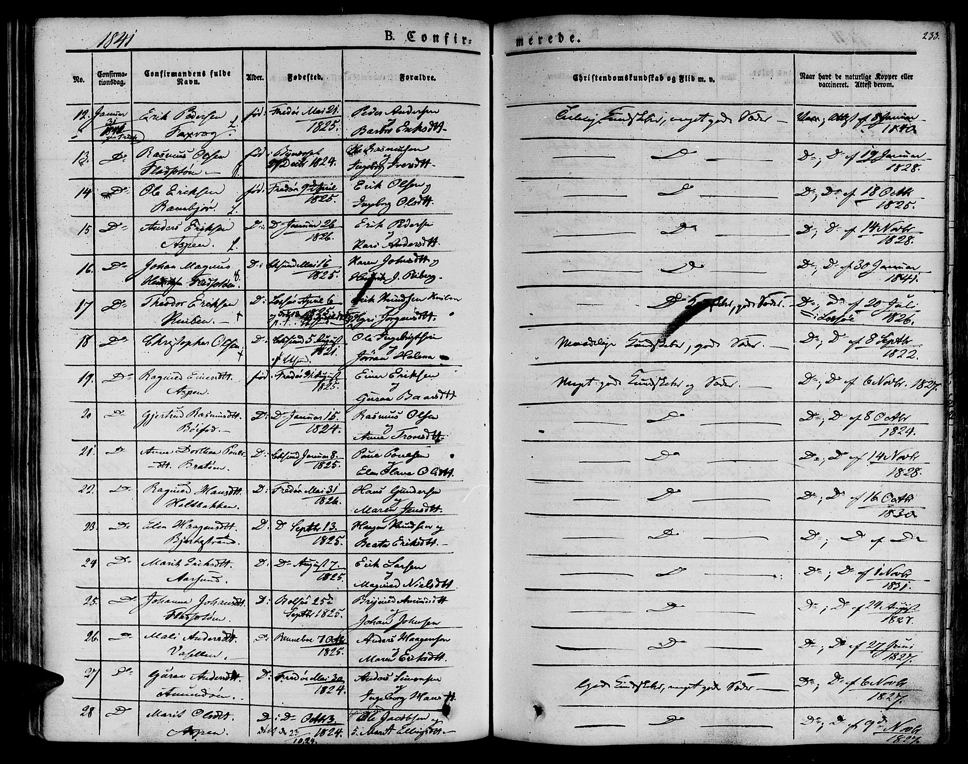 Ministerialprotokoller, klokkerbøker og fødselsregistre - Møre og Romsdal, SAT/A-1454/572/L0843: Parish register (official) no. 572A06, 1832-1842, p. 233