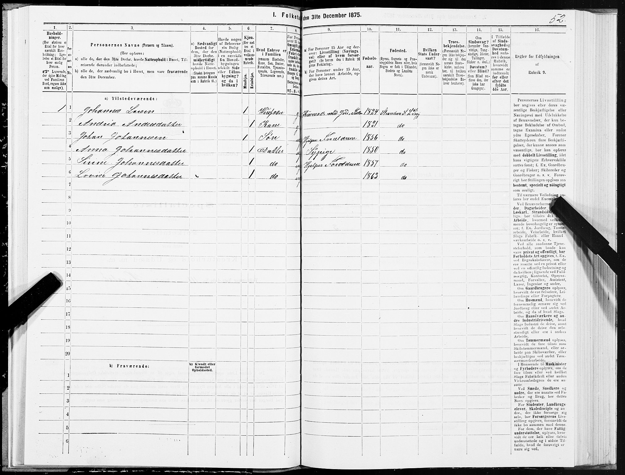 SAT, 1875 census for 1718P Leksvik, 1875, p. 3052
