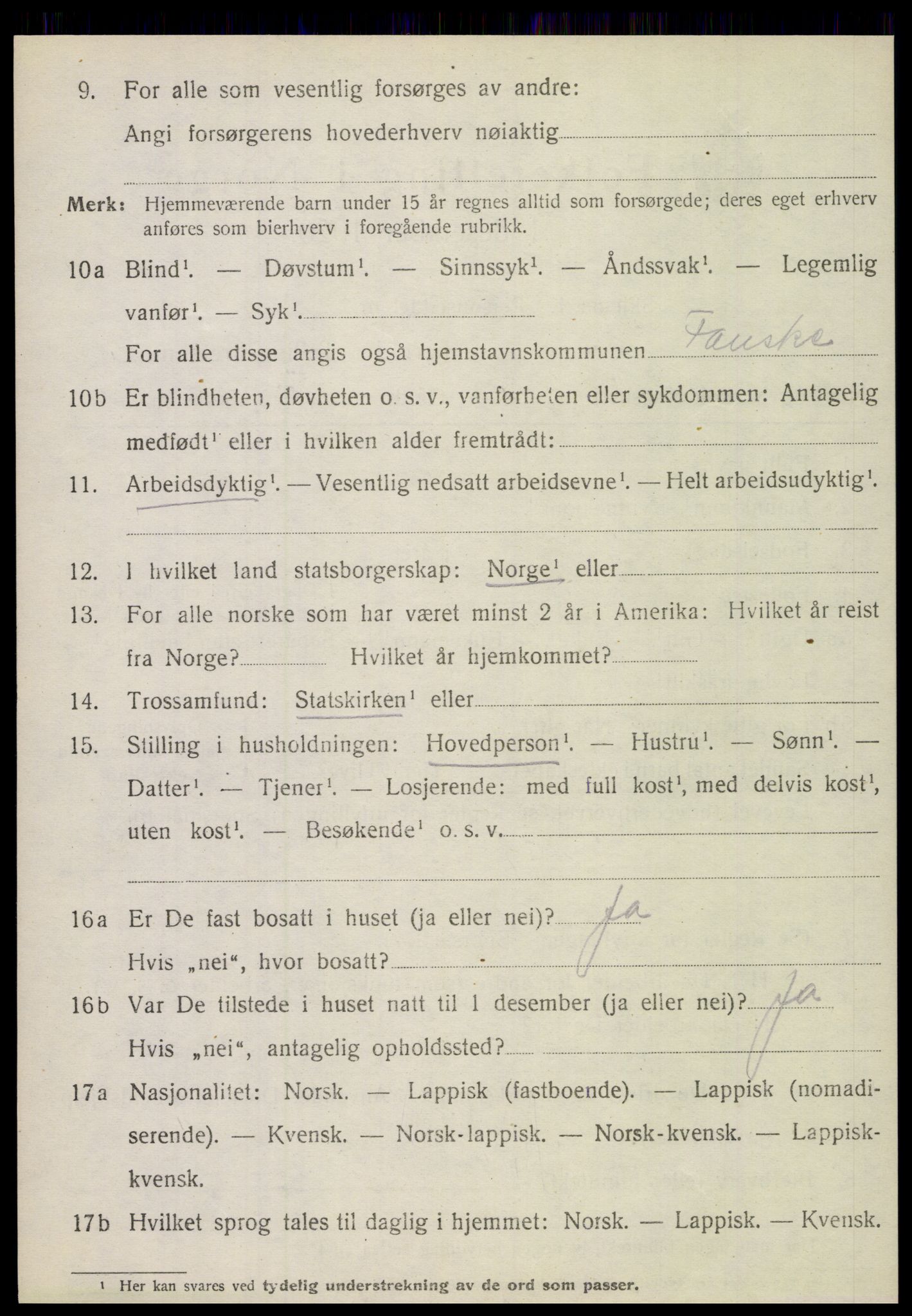 SAT, 1920 census for Fauske, 1920, p. 6079